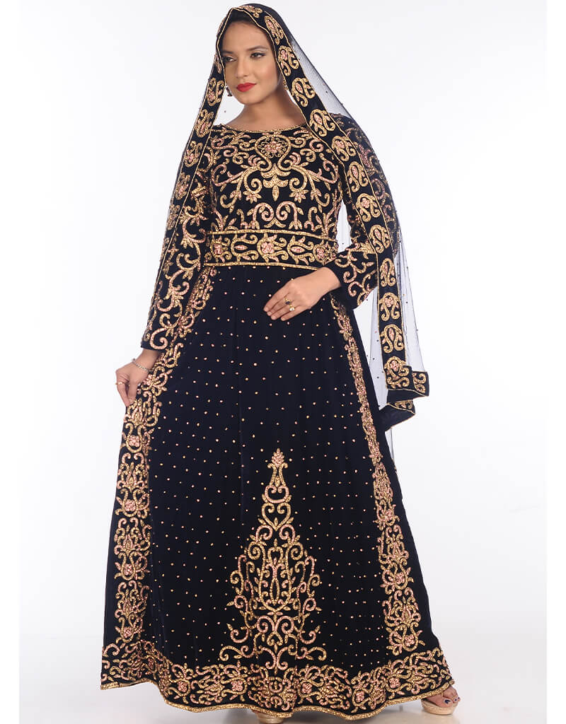 Elegant Black Georgette Hand Embroidered Kaftan Dress for Women - Perfect for Evening Parties, Weddings & Special Occasions