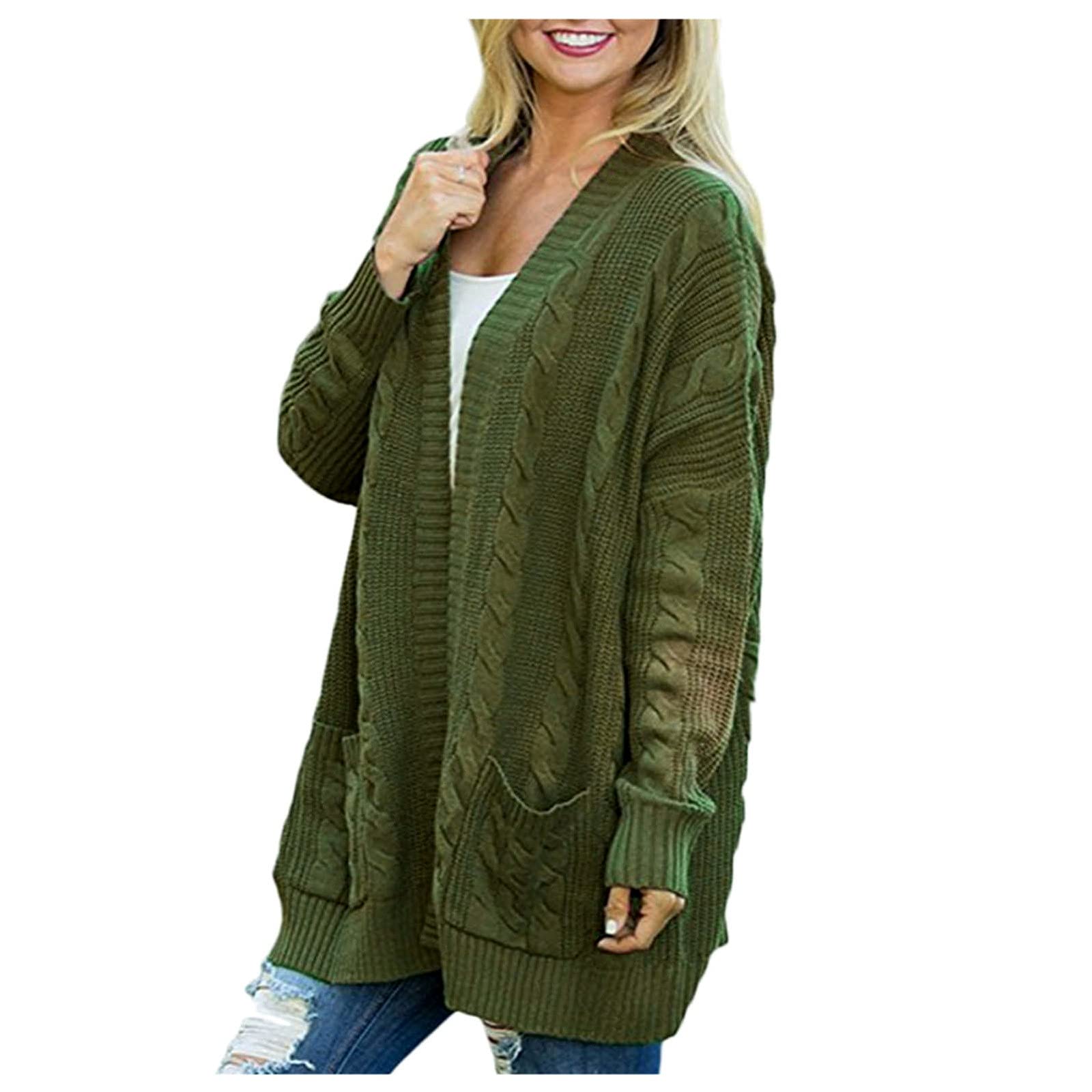 Plus Size Women's Cardigan - Long Sleeve Open Front Draped Knit Sweater for Casual Wear | Cozy House Cardigan in Green | Perfect for Lounge, Office & Fall Outfits