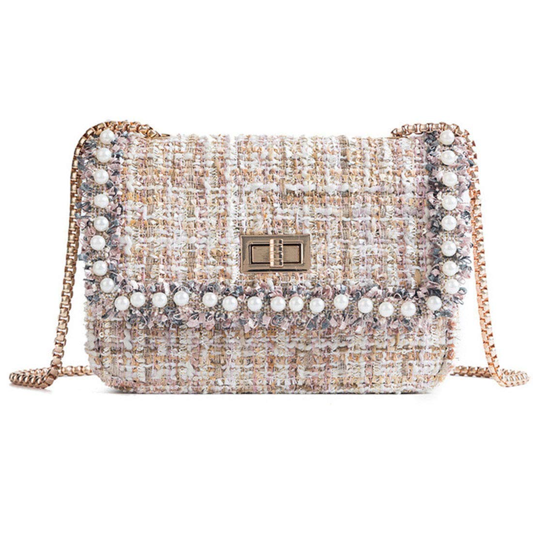 Elegant Women's Pearl Chain Handbag - Woolen Fabric Shoulder Bag & Clutch Purse for Evening Parties, Work & Date Night | Fashionable Messenger Bag for Daily Use