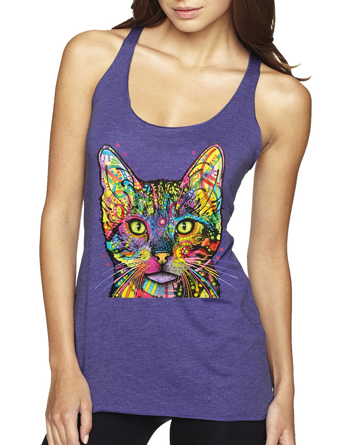Colorful Cat Lover Tank Top - Dean Russo Art Inspired Tri-Blend Racerback for Cat Moms & Dads - Perfect for Casual Wear, Cat-Themed Parties & Animal Lover Gifts