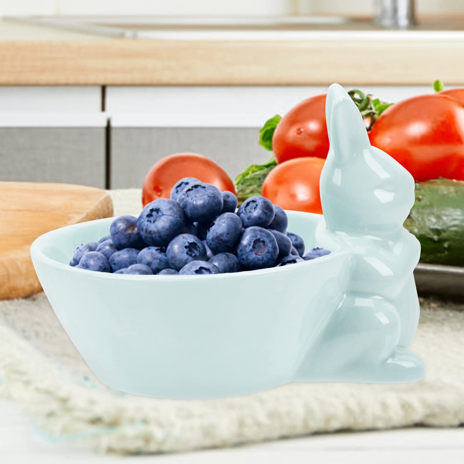 DOITOOL Ceramic Bunny Candy Dish - Easter Rabbit Bowl for Fruit, Snacks, Salad & Desserts - Blue Decorative Serving Bowl for Easter, Parties & Home Decor