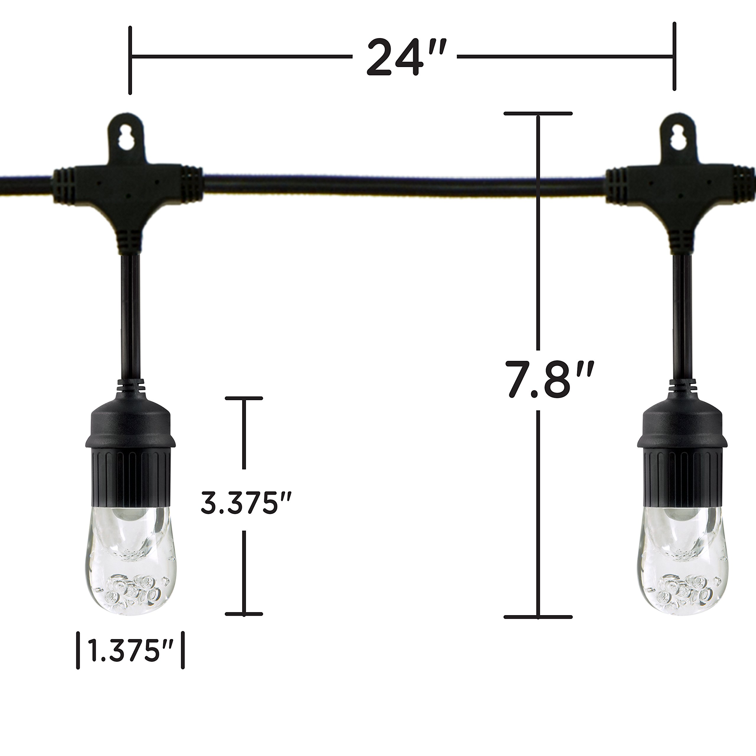 Enbrighten 24ft Outdoor String Lights with 12 Shatterproof Acrylic Bulbs - Classic Warm White LED Lights, Black Weatherproof Cord for Patio, Garden, Backyard & Wedding Decor