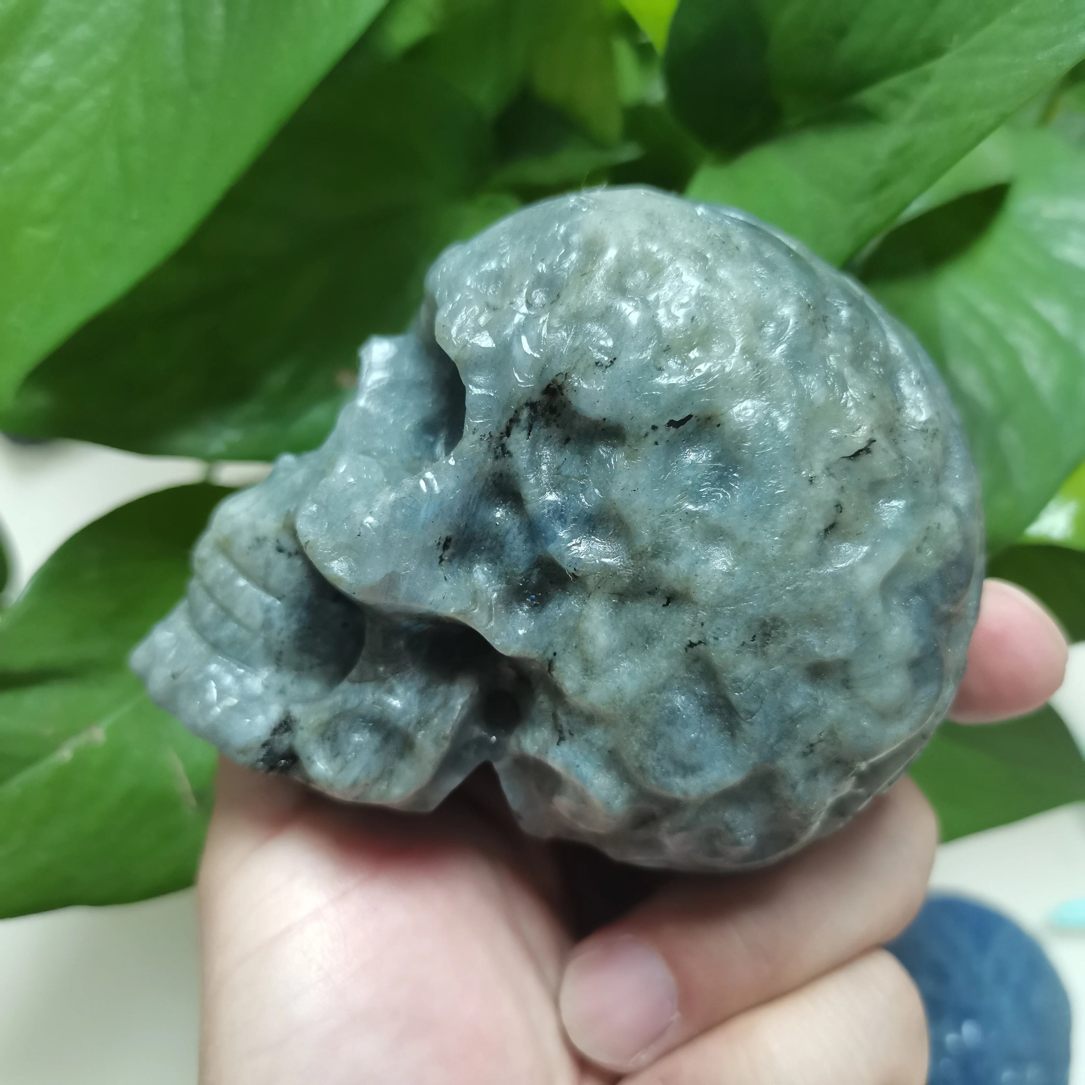 750g 110mm Natural Labradorite Skull Carving - Healing Crystal Gemstone for Reiki, Feng Shui, Home Decor & Spiritual Gifts | Perfect for Meditation Rooms, Yoga Spaces & Unique Home Decorations