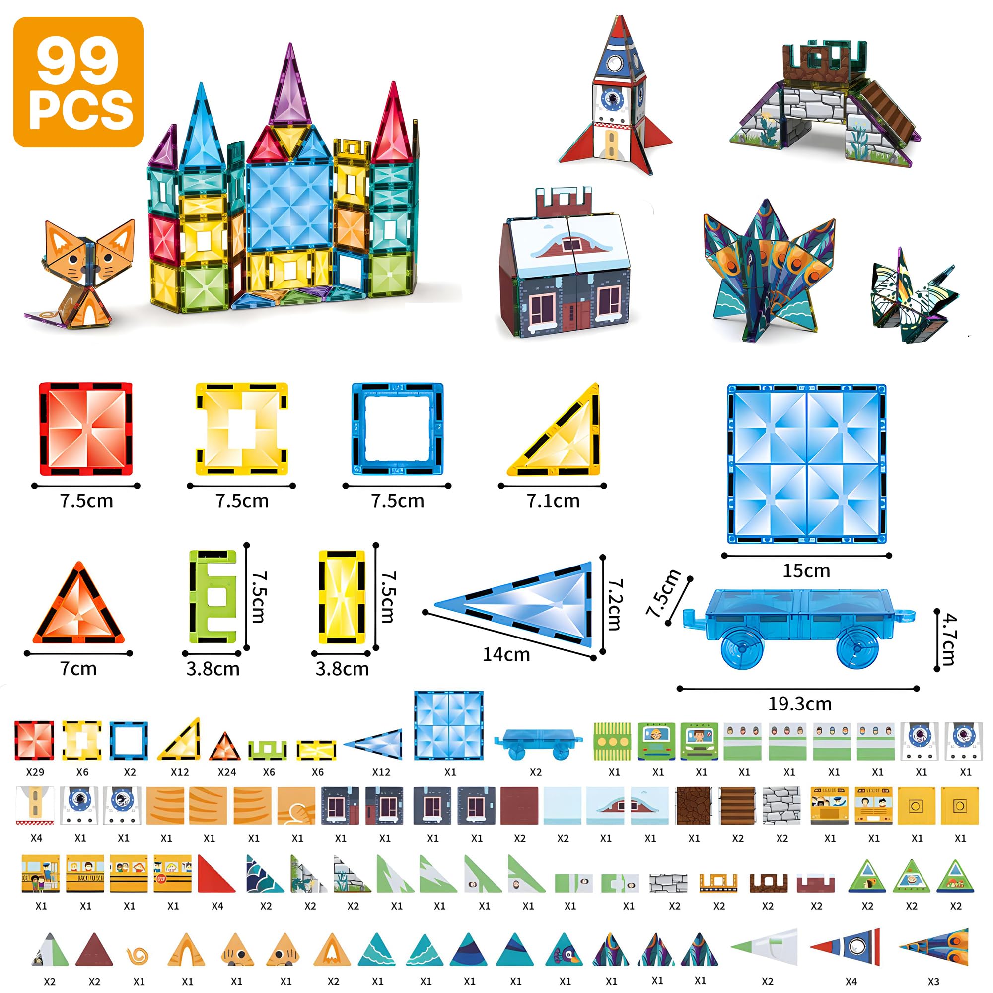 99 PCS Magnetic Building Blocks for Kids - STEM Educational Toys for 3-8 Year Olds | 3D Magnetic Tiles Set for Preschool Learning & Sensory Play | Perfect Gift for Boys & Girls | Great for Classroom, Home Play & Creative Development