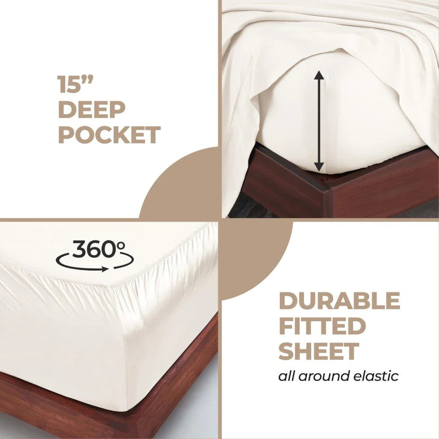 Premium 300 Thread Count Modal Bed Sheet Set from Beechwood - Deep Pocket Fitted Sheets for Queen/King Size Beds - Ultra Soft & Breathable Bedding for All-Season Comfort