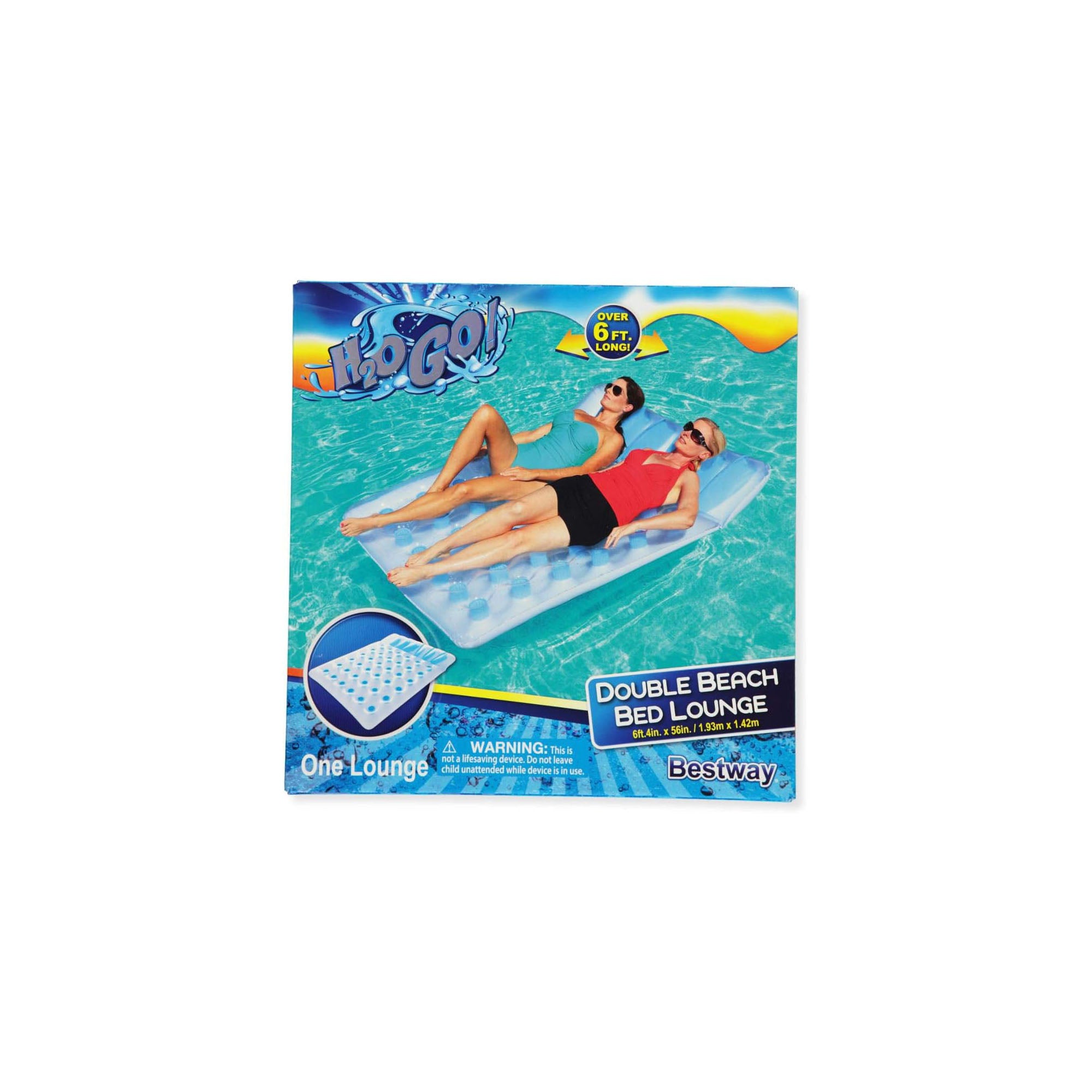 Bestway Double Size Inflatable Floating Beach Bed - Blue & White Air Mattress for Pool, Lake & Ocean Relaxation | Perfect for Summer Vacations, Backyard Lounging & Water Adventures