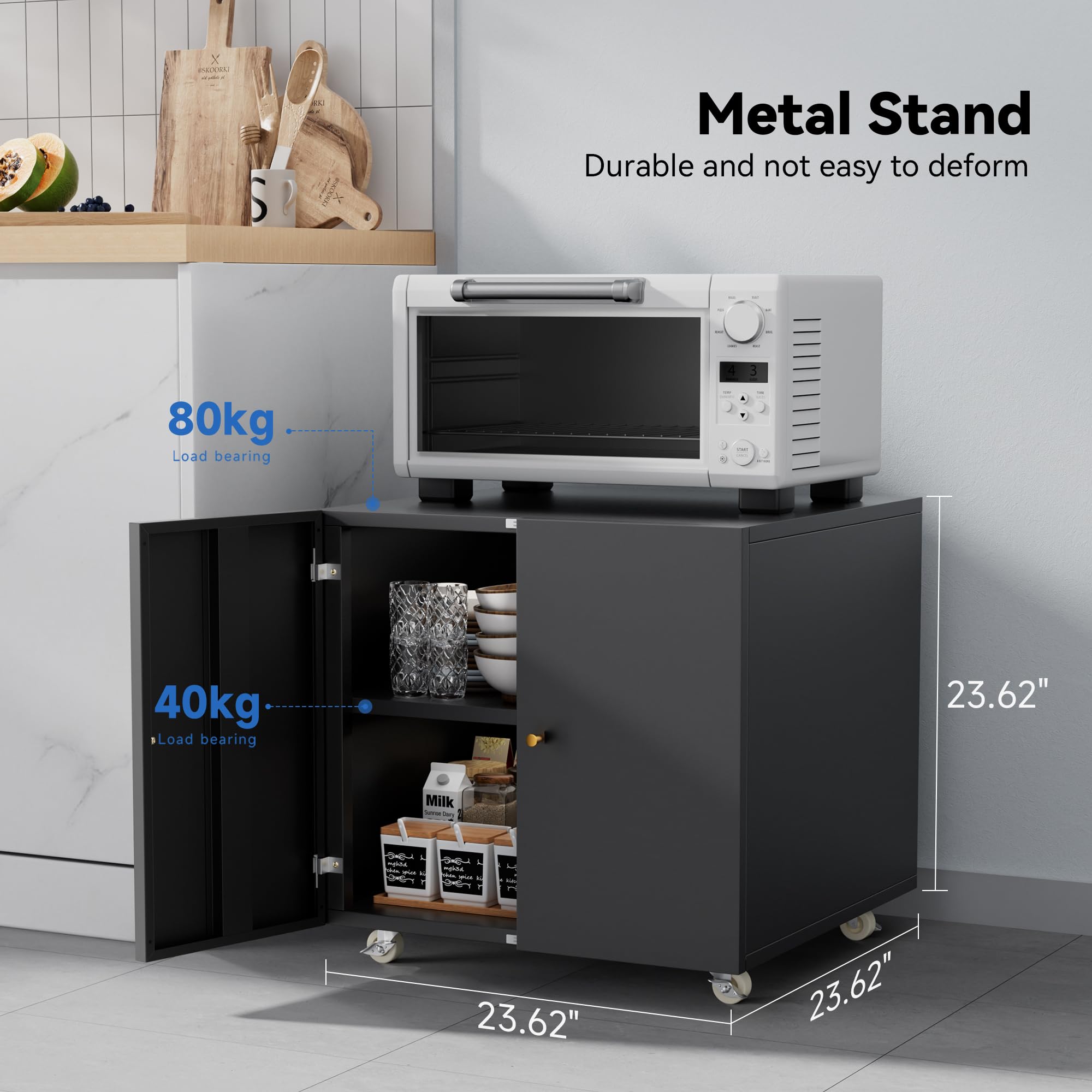 INMOZATA Adjustable Metal Fridge Cabinet with Wheels - 23.62