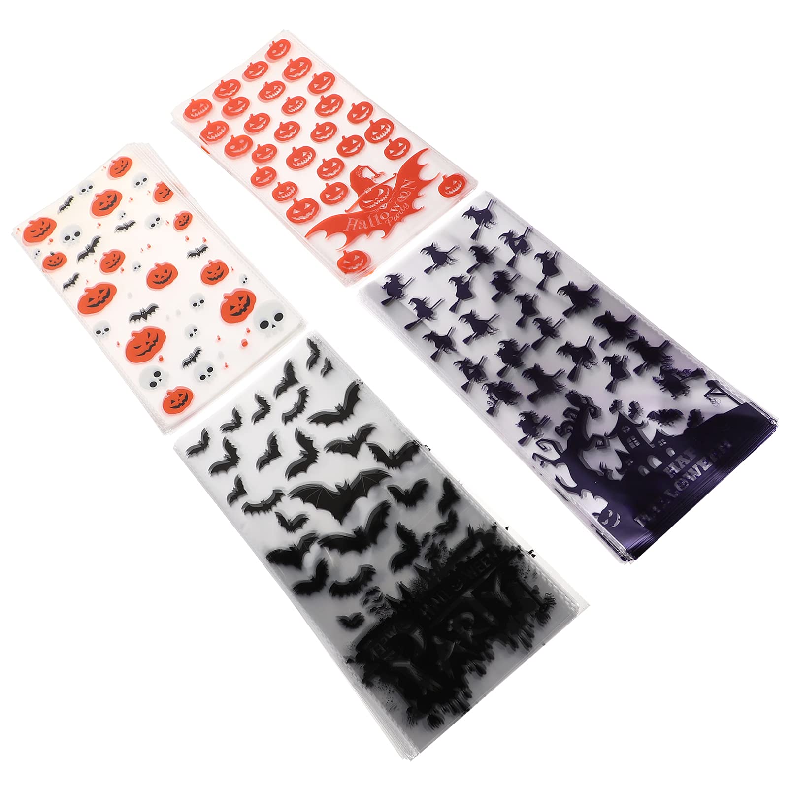 FOMIYES 200pcs Halloween Candy Bags - Pumpkin & Bat Design Cellophane Treat Bags for DIY Cookie, Biscuit & Roasting Gifts | Perfect for Halloween Party Favors, Trick or Treat & Classroom Treats