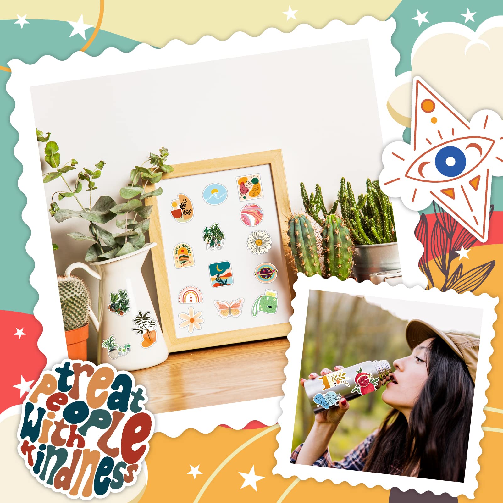 150 Pcs Boho Stickers - Waterproof Vinyl Decals for Water Bottles, Laptops, Phones, Journals & Scrapbooks - Aesthetic Stickers for Adults, Teens, Kids & Women - Perfect for DIY Crafts, School Supplies & Gift Wrapping