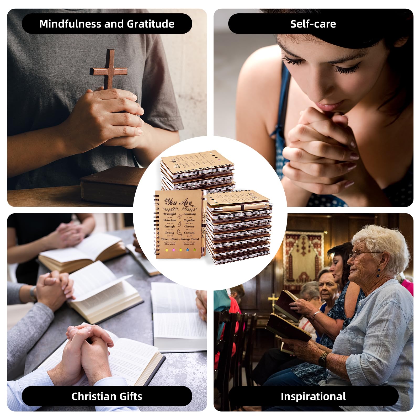 60 Pcs Christian Gifts Bulk - Prayer Journal Set with Bible Verse Pens & Notepads - Inspirational Church Gifts for Pastors, Teachers, Staff - Perfect for Bible Study, Sunday School, Christmas & Thanksgiving Gifting