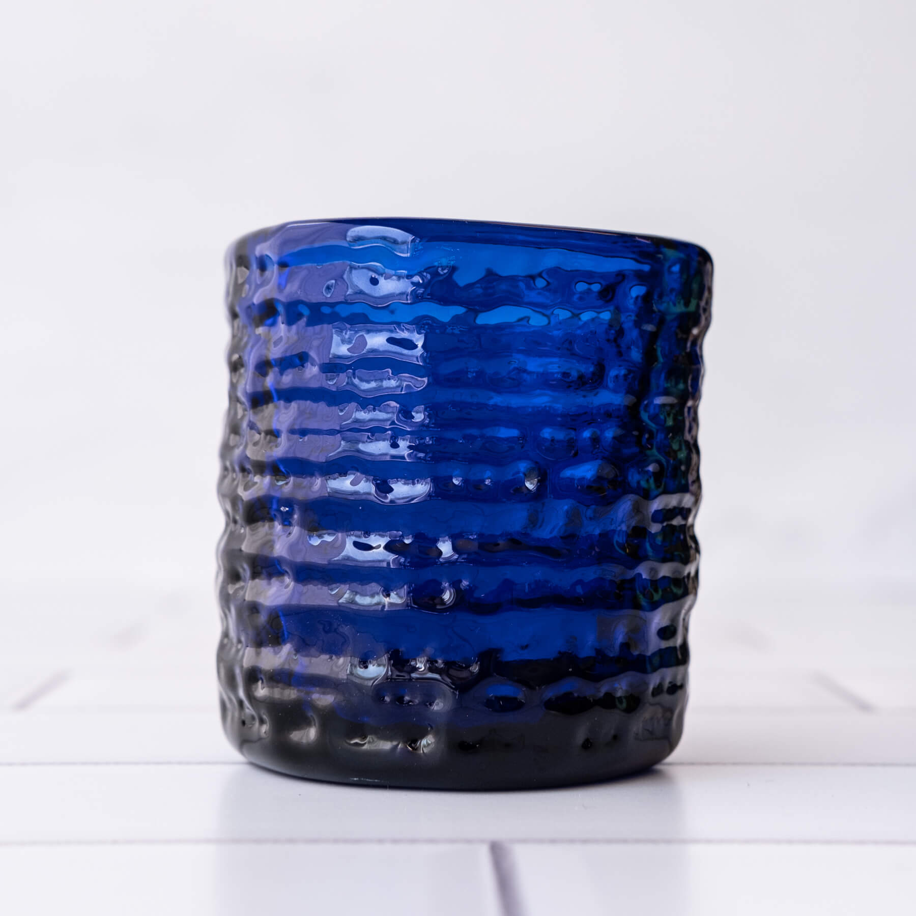 2222 Strata Votive Candle Holder - Elegant Cobalt Blue Glass for Wedding Decor, Table Centerpiece, Home Decor & Romantic Ambiance