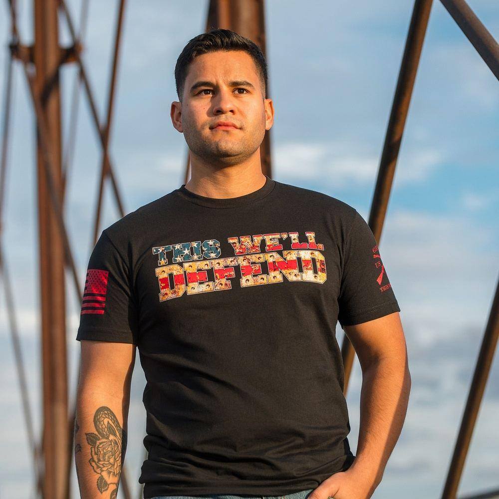 Red Blood This We'll Defend T-Shirt - Black Military Inspired Graphic Tee for Patriotic Men & Women | Casual Wear, Veterans Day, Military Apparel