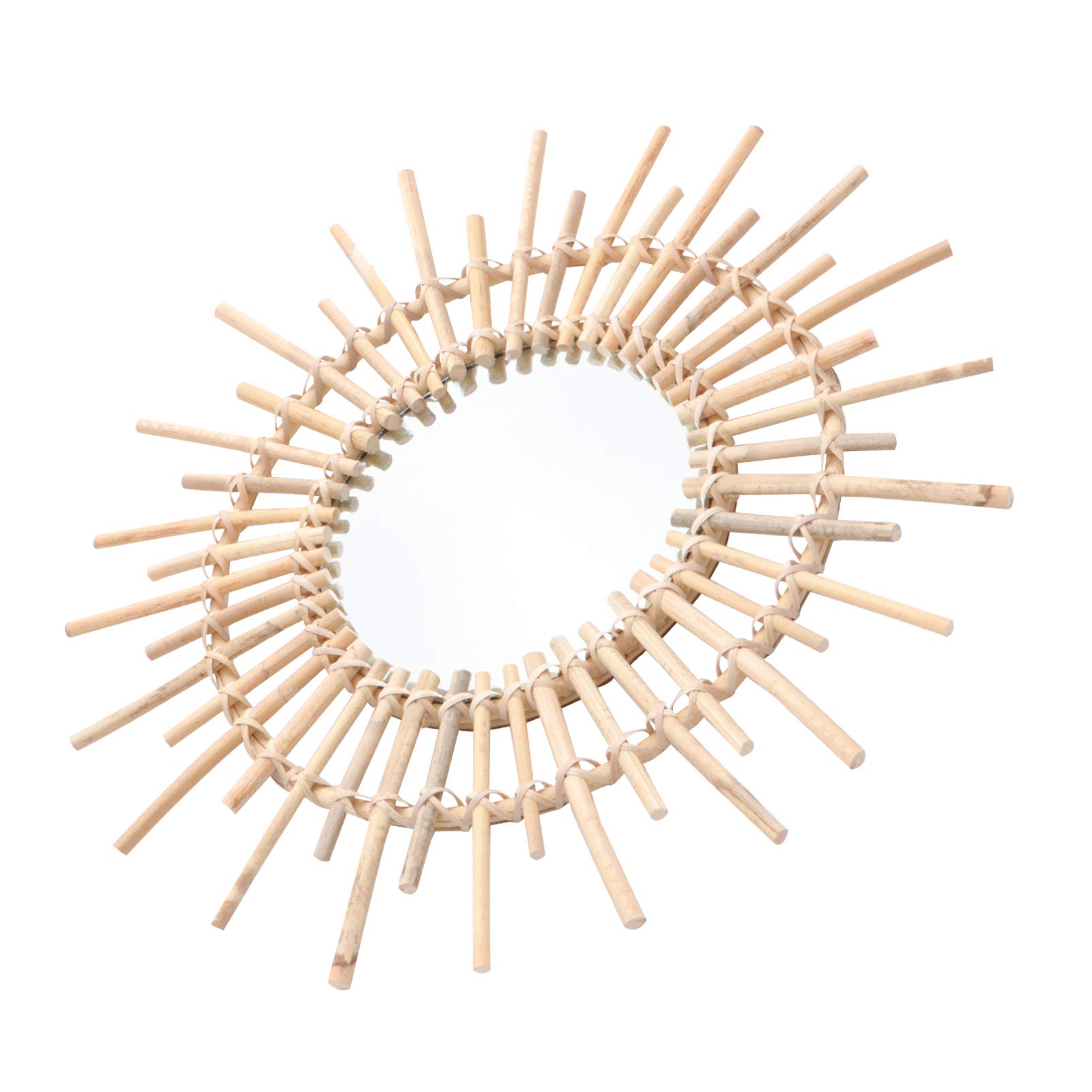Handwoven Rattan Wall Mirror - Boho Decorative Dressing Mirror for Bedroom, Bathroom & Vanity - Natural Woven Makeup Mirror for Home Decor & Photography Backdrop