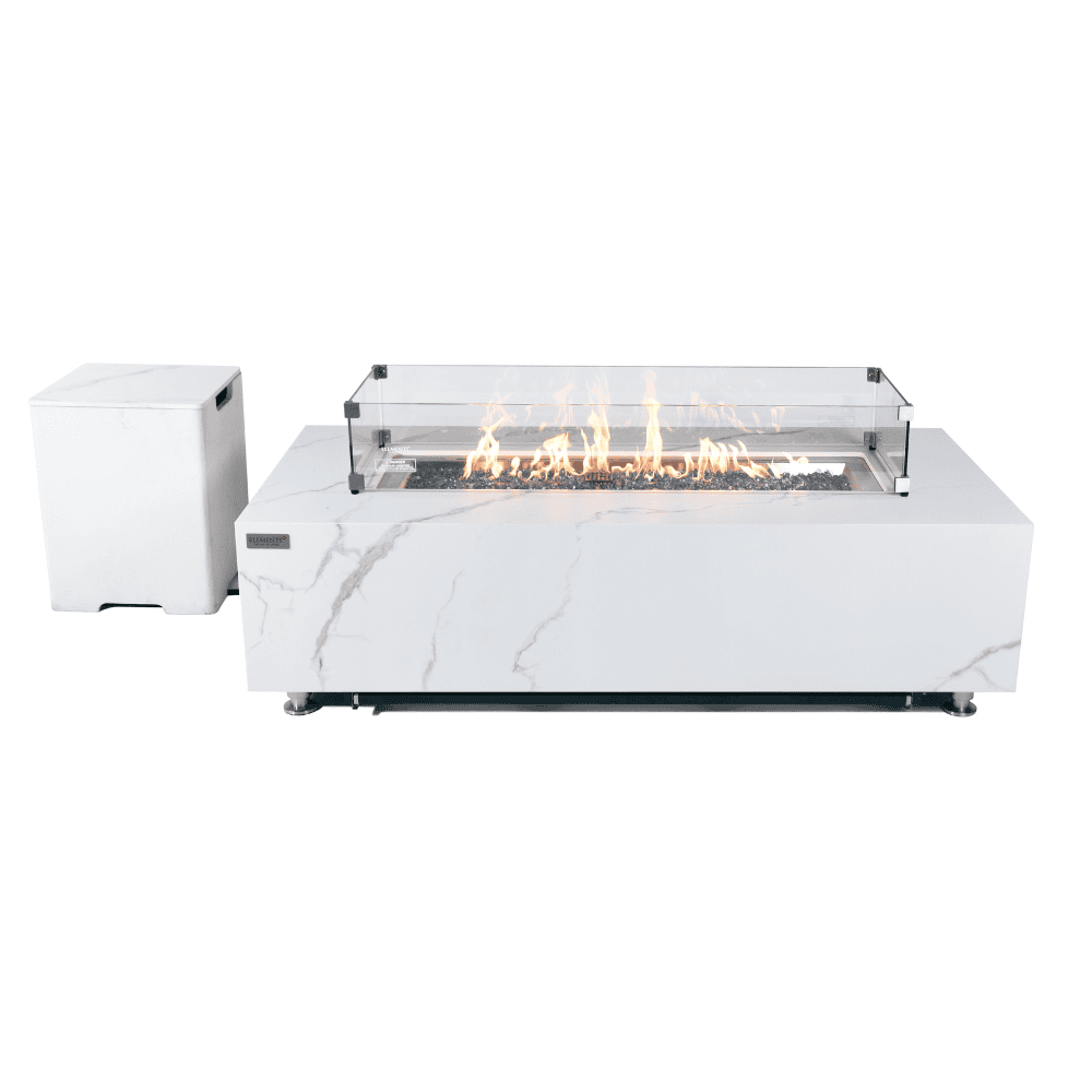 Premium Carrara Marble Porcelain Rectangular Fire Pit Table - Outdoor Patio Heater for Backyard, Garden & Poolside Gatherings
