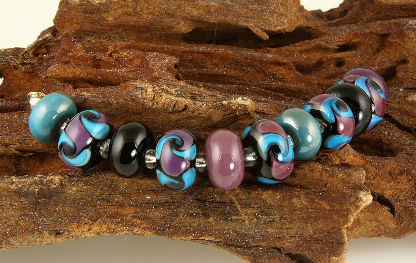 Handmade Purple Turquoise Swirl Glass Beads for Jewelry Making - Lampwork Glass Beads DIY Craft Supplies for Necklaces, Bracelets & Earrings