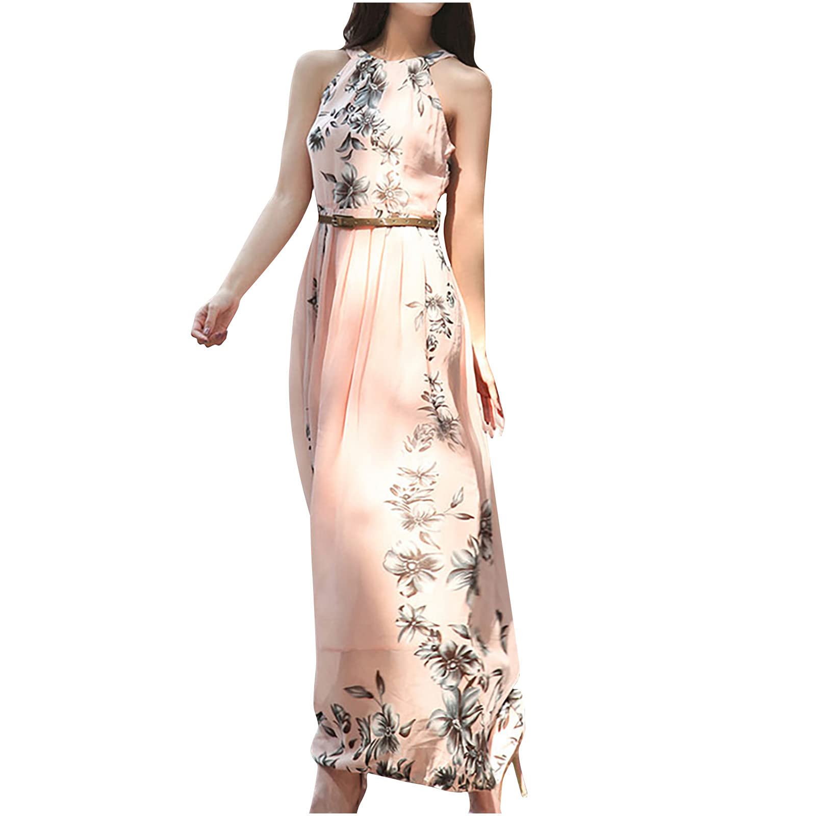 Vintage Floral Print Women's Summer Sleeveless Maxi Dress - Halter Neck Backless Beach Tank Dress for Casual Wear, Vacation & Outdoor Parties