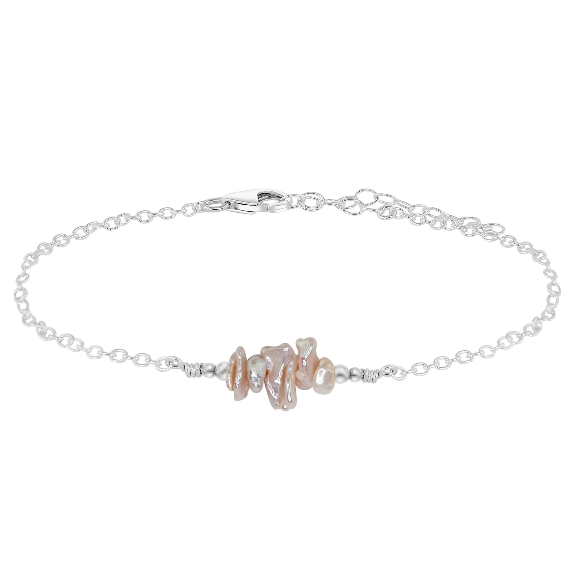 Elegant White Freshwater Pearl Chip Bead Bar Anklet – Dainty Adjustable Ankle Bracelet for Women, Boho Beach Wedding Jewelry Gift