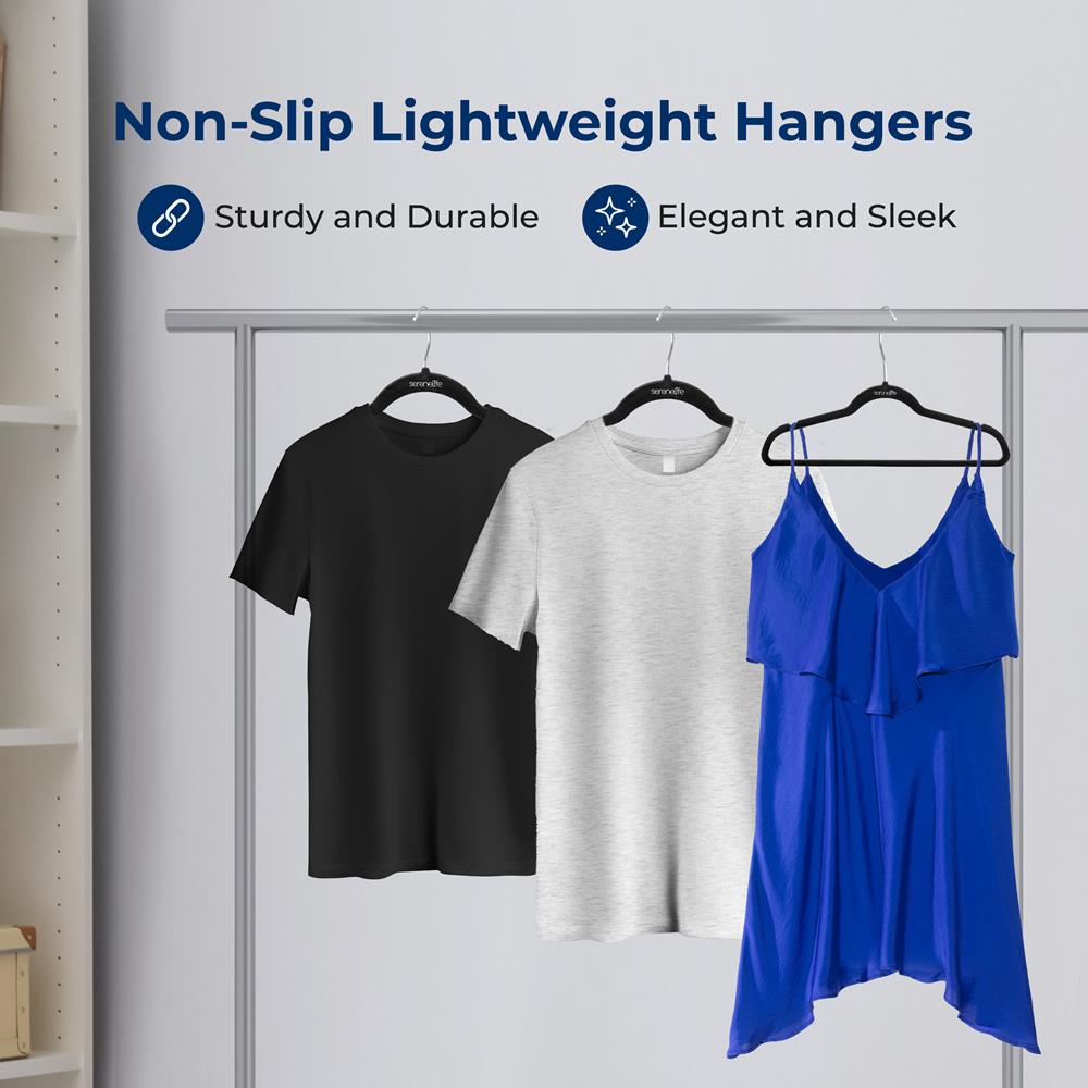 Non-Slip Velvet Hangers for Clothes - Space Saving Velvet Padded Hangers with Non-Slip Design for Dresses, Shirts, Pants - Perfect for Closet Organization and Travel Packing