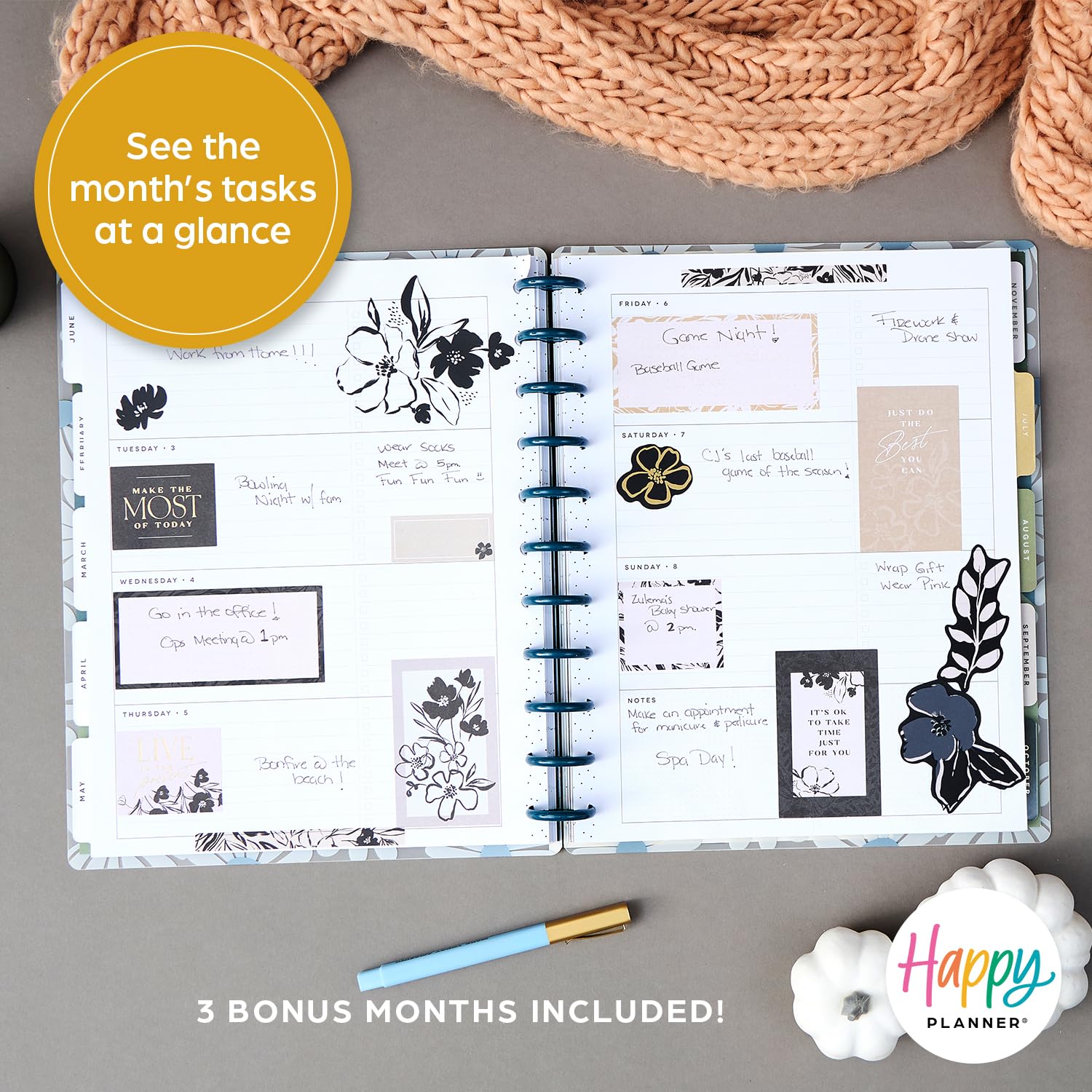 Happy Planner 2025 Disc-Bound 12-Month Planner - Daily Weekly Monthly Organizer, 8.5