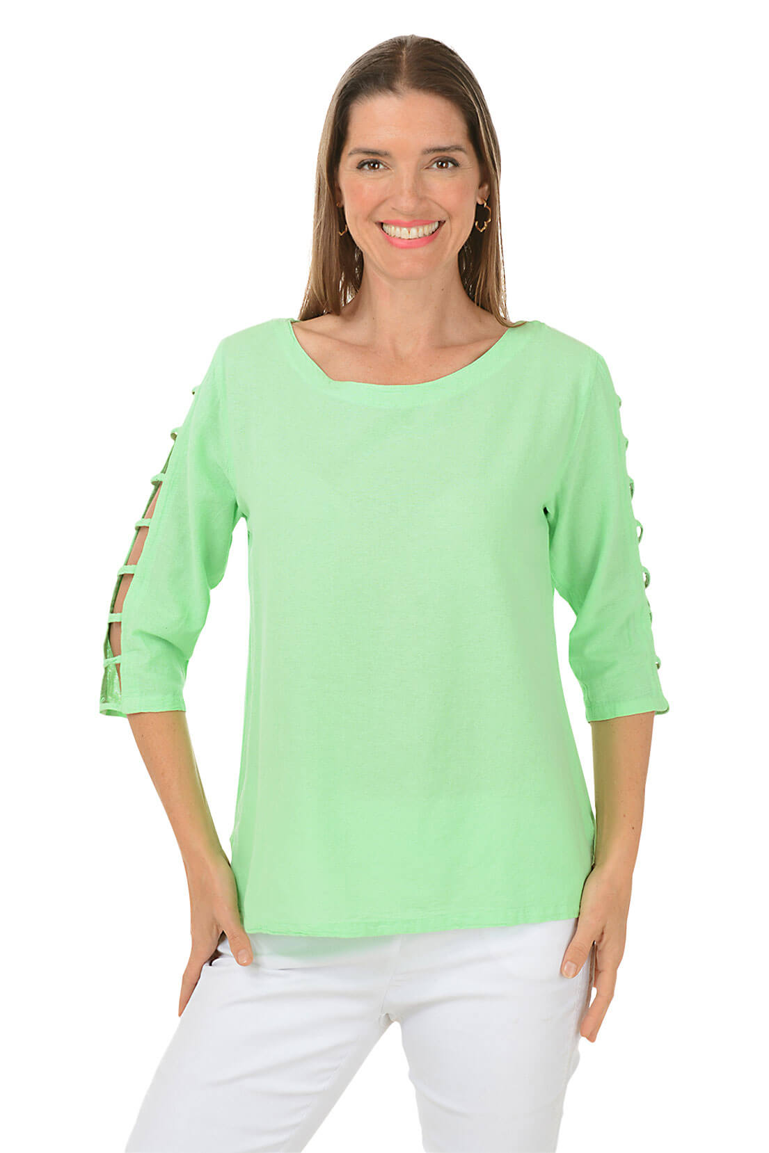 Stylish Lattice Sleeve Crinkle Blouse for Women - Trendy Summer Tops for Casual Outings & Date Nights