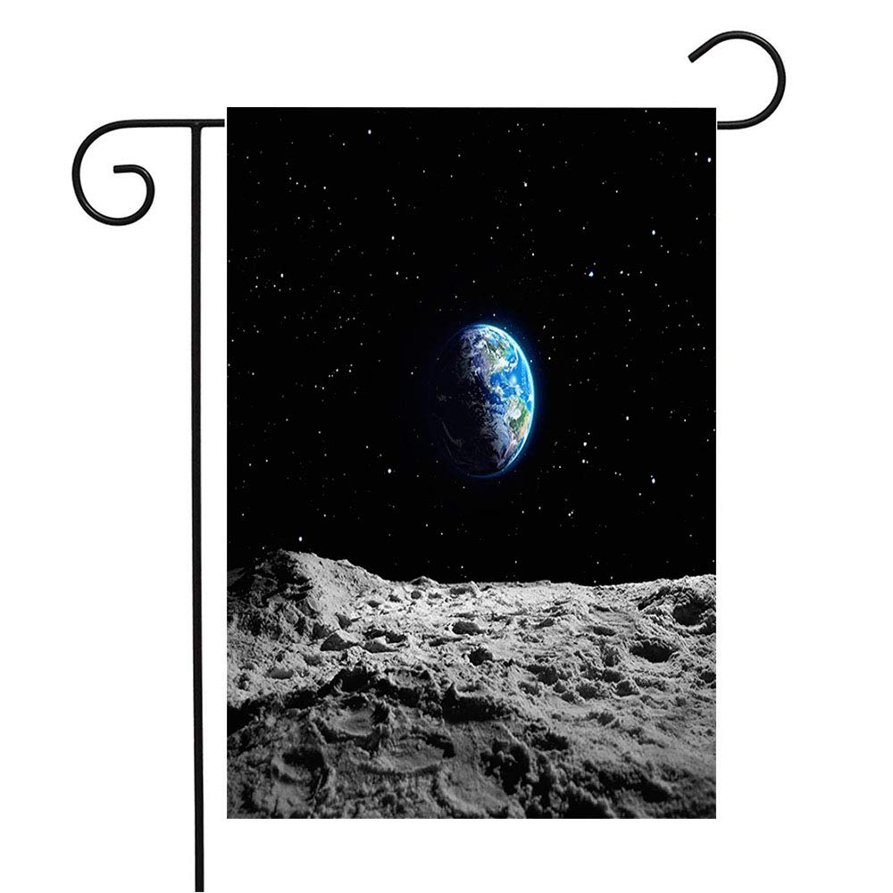 USA Satellite Earth Moon Mission Garden Flag - 12x18 Inch Outdoor Decor for Patio, Lawn & Home - Science & Cosmos Themed Seasonal Gift for Astronaut & Space Enthusiasts | Perfect for Parks, Gardens & Space-Themed Events