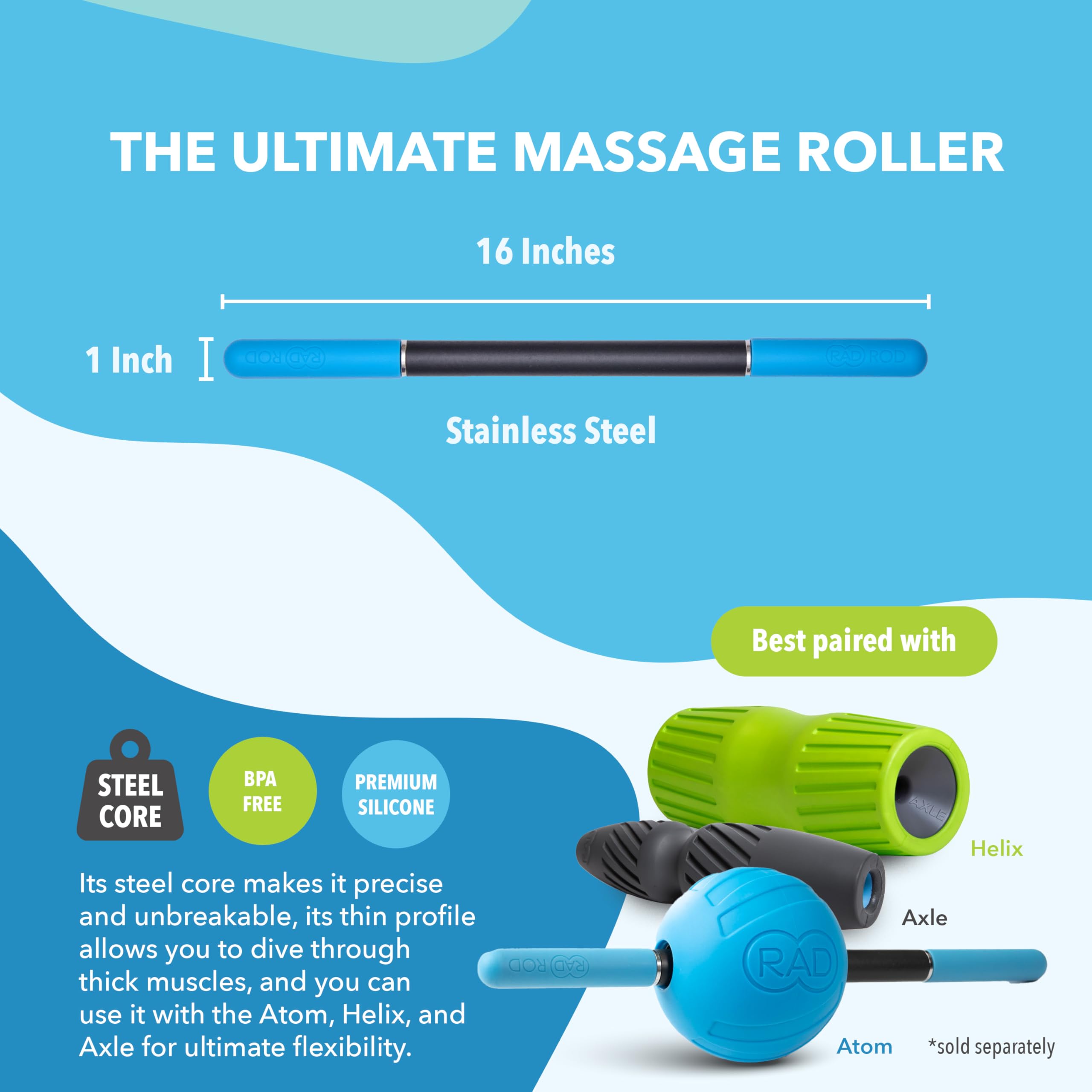 RAD Rod Mini Massage Roller Stick - Portable Myofascial Release Tool for Muscle Recovery, Legs, Shoulders, Neck & Back Pain Relief - Best Deep Tissue Massager for Athletes & Travel - Improve Mobility & Relaxation After Workout, Yoga, Gym or Office Work