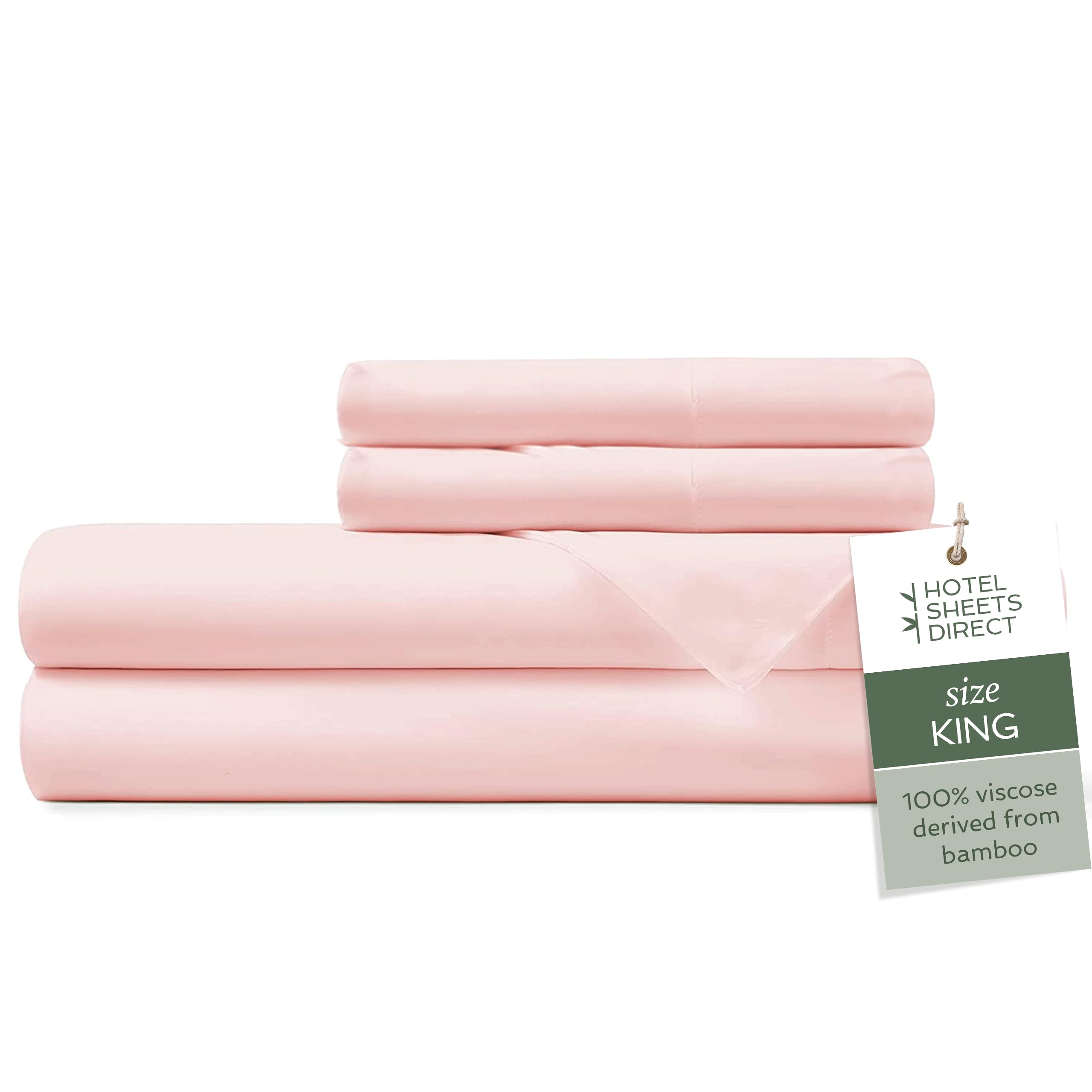 Hotel Sheets Direct 100% Bamboo Viscose King Size Bed Sheet Set - Cooling, Breathable & Moisture Wicking Luxury Sheets with 2 Pillowcases (Rose Pink) - Perfect for Hot Sleepers & Eco-Friendly Bedrooms