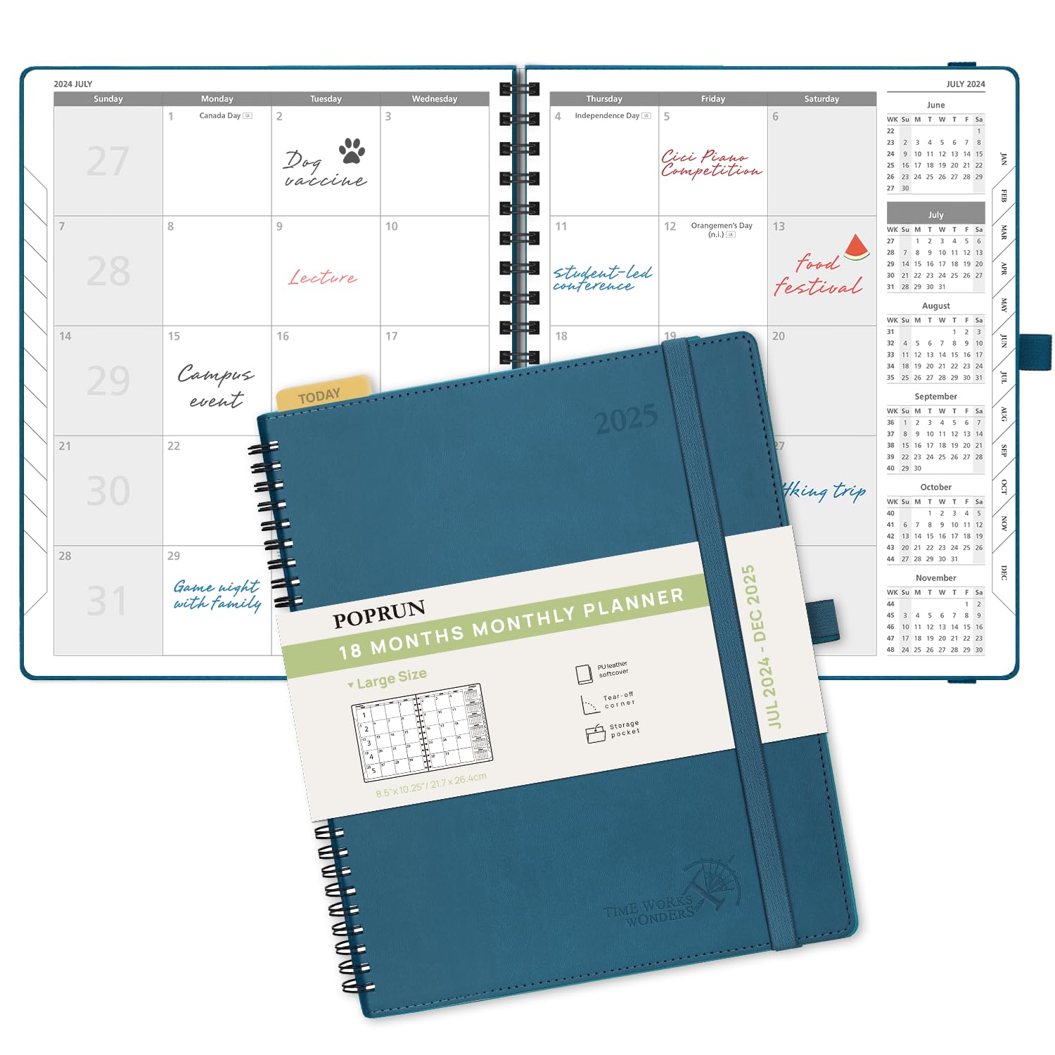 POPRUN 2024-2025 Monthly Planner - 18 Month Spiral Bound Calendar (July 2024 - December 2025) with Expense Tracker & Notes - 8.5
