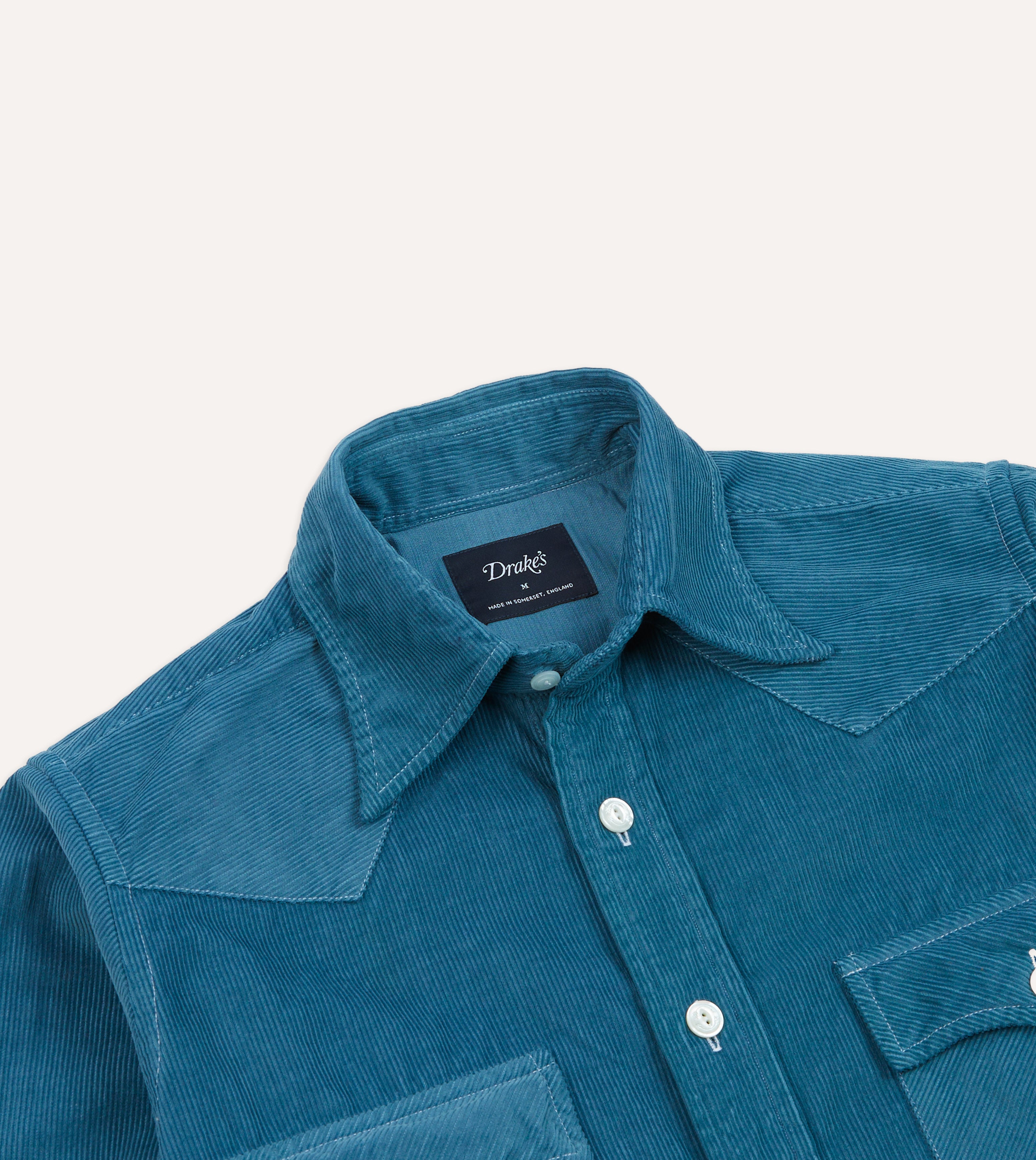 Stylish Turquoise Corduroy Western Shirt with Two Pockets for Men - Perfect for Country Rides, Rodeos & Casual Outings