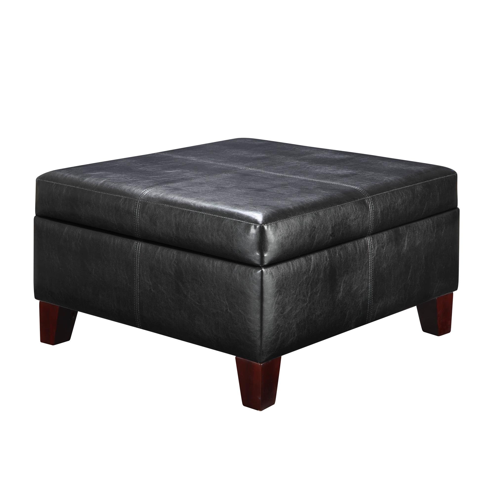 Dorel Living Black Faux Leather Square Storage Ottoman - Stylish Footrest & Hidden Storage for Living Room, Bedroom, or Office