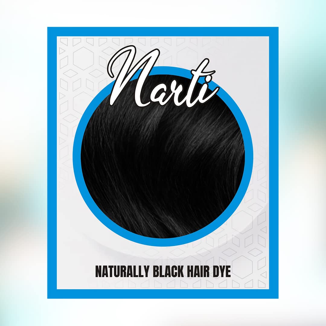 NARTI 100% Pure Natural Hair Dye Kit - Ammonia-Free Herbal Hair Color with Microfine Powder (Includes Gloves, Shower Cap & Brush) - Pack of 4 for Naturally Black Hair | Perfect for At-Home Hair Coloring & DIY Salon Treatments