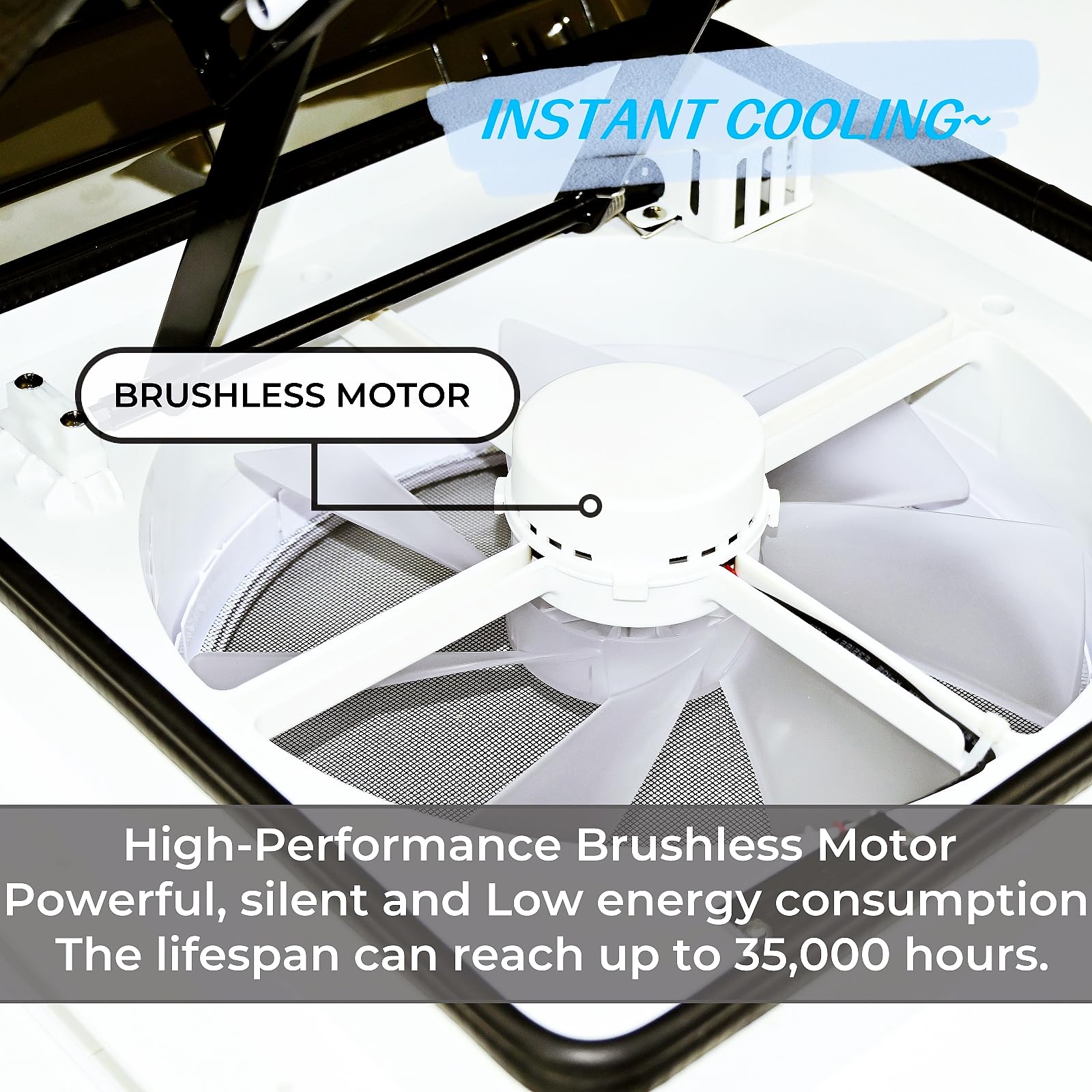 Smart RV Vent Fan with Remote Control - 14'' IP68 Waterproof Roof Ventilation, 4-Speed Reversible Airflow, 25dB Ultra Quiet - Rain Sensor & 5-Year Warranty for Motorhomes, Trailers, Campers - Perfect for Summer Cooling & Winter Ventilation in RVs