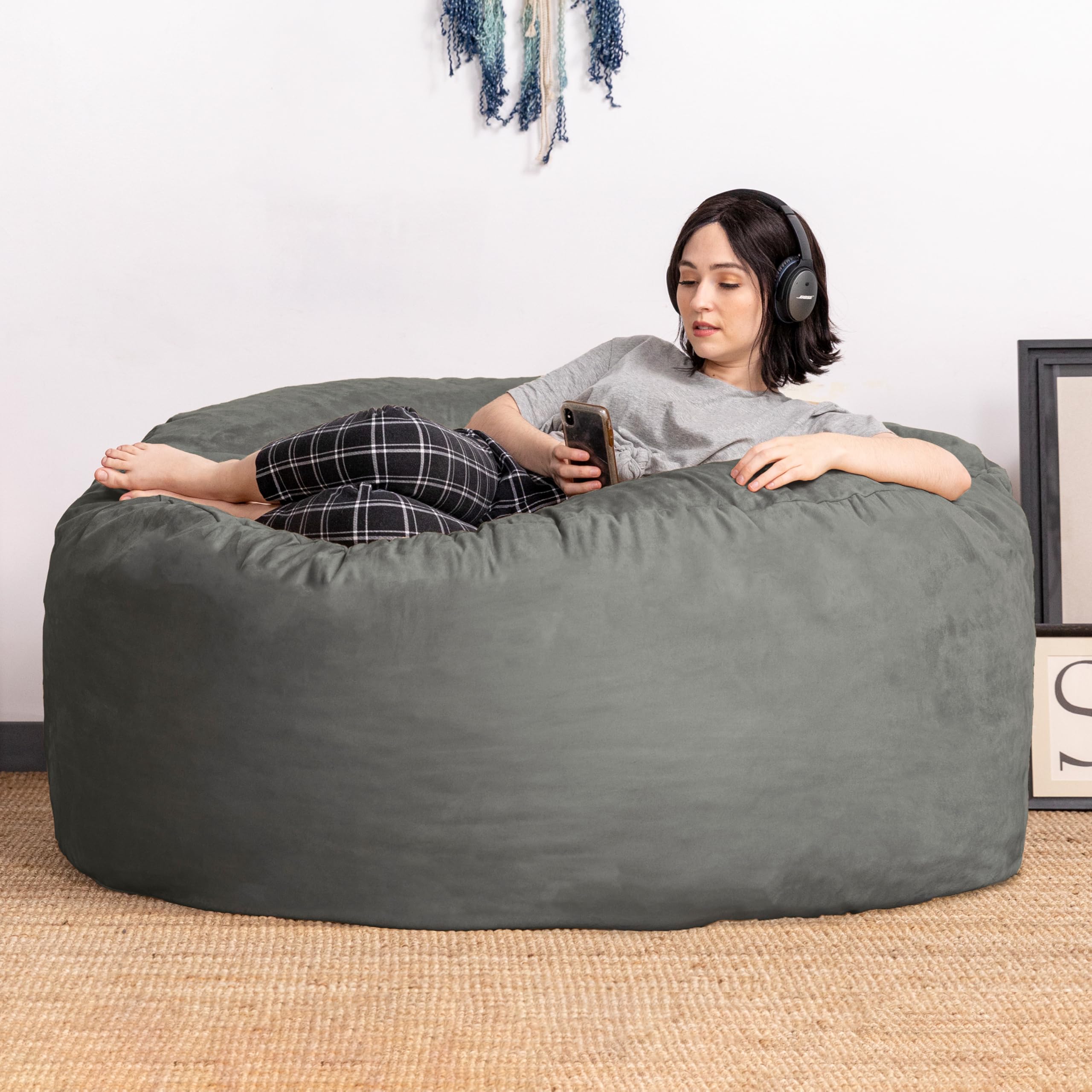 Jaxx 5 Foot Oversized Saxx Bean Bag Chair for Adults - Extra Large Memory Foam Filled Lounger, Charcoal Gray - Perfect for Living Room, Game Room, Dorm & Relaxation