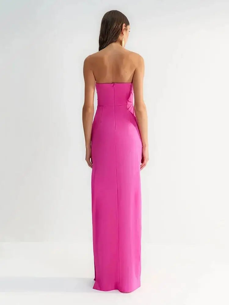 Sexy Strapless Hollow Diamond Bandage Dress for Women - Elegant Long High Split Party Dress - Perfect for Summer Celebrity Events, Nightclubs & Evening Parties