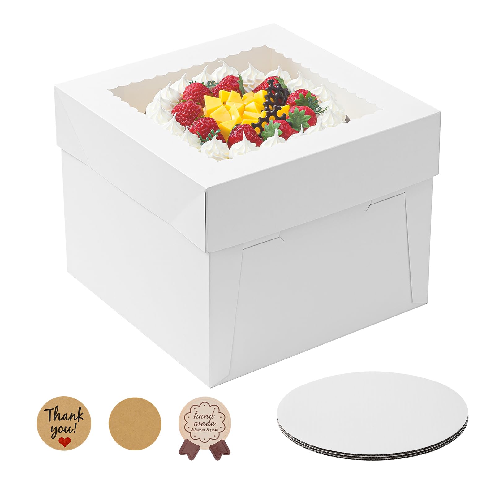 3 Pack 10x10x8 Inches White Bakery Cake Boxes with Window & Cake Boards - Disposable Cake Containers with Lids for Wedding, Birthday, Party - Perfect for Cakes, Donuts, Pies, Cookies & Dessert Display