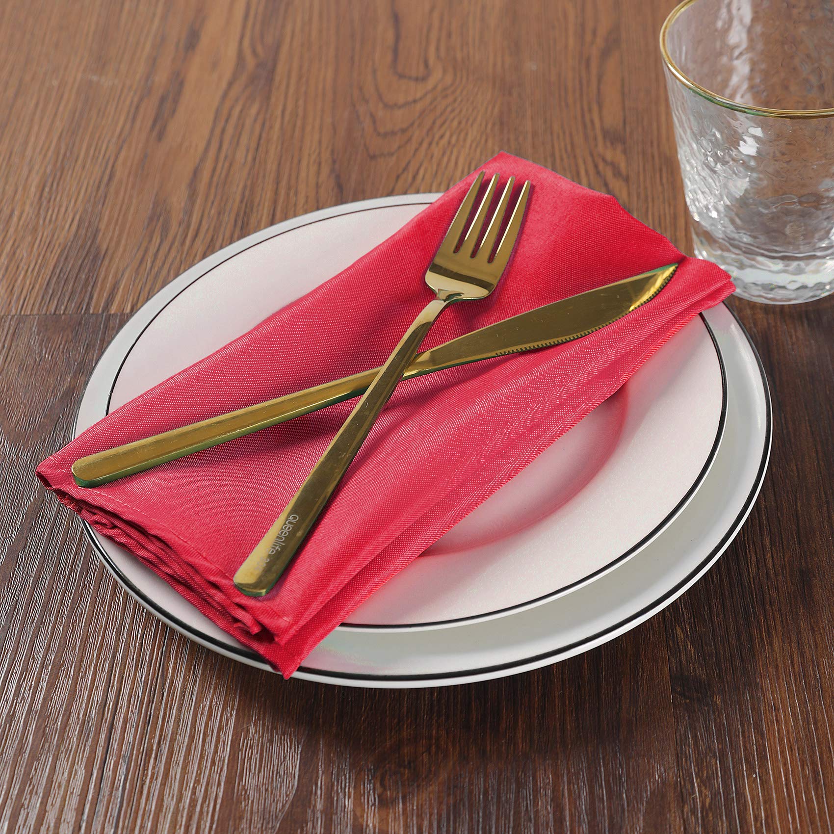 Premium 20x20 Inch Washable Polyester Dinner Napkins - Soft Table Napkins Set of 12 for Wedding, Party, Banquet & Everyday Dining - Elegant Red Cloth Napkins for Formal & Casual Occasions