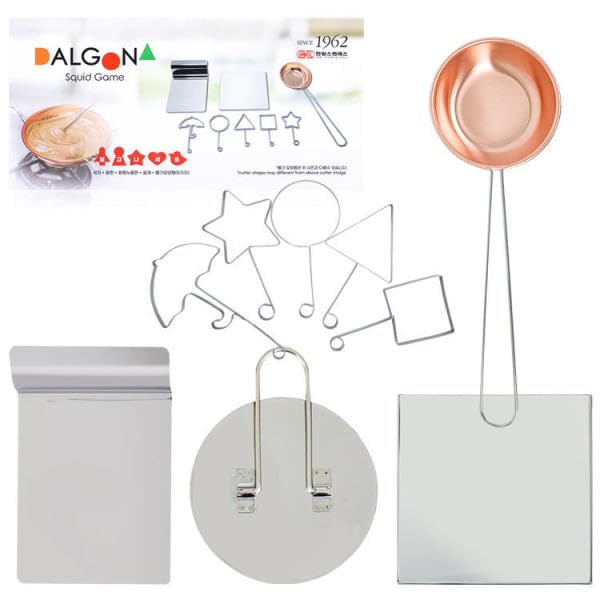 Korean Candy Making Kit - Complete 9-Piece Dalgona Candy Set with Shapes, Bottom Tray, Ladle, Press Tray, Dragger - DIY Korean Honeycomb Toffee Supplies - Includes Baking Soda - Perfect for Home Baking, Party Activities & K-Drama Inspired Treats