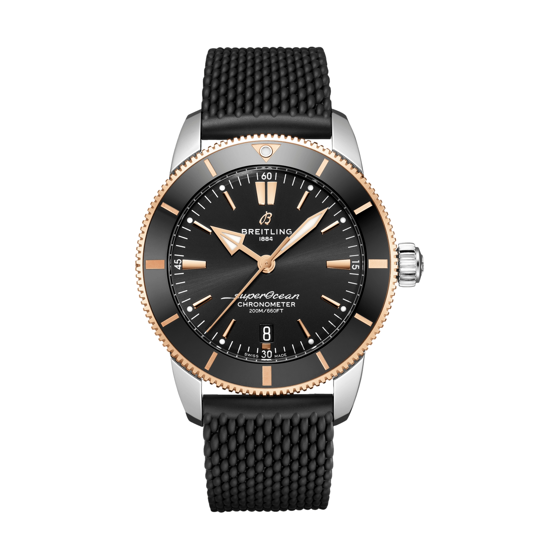 Superocean Heritage B20 Automatic Men's Watch - 44mm Steel & 18k Red Gold Case, Black Dial, Bracelet - Luxury Dive Watch for Swimming, Diving & Formal Occasions