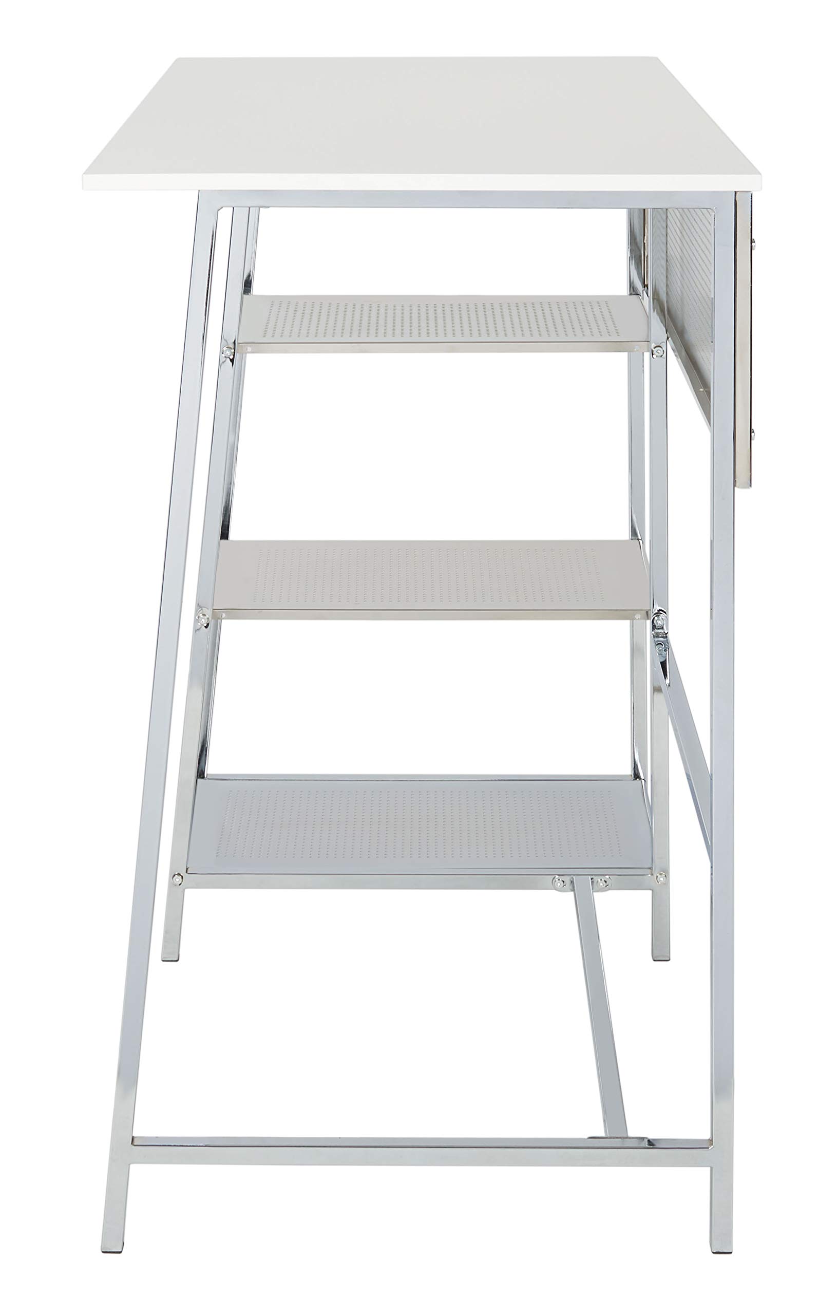 SAFAVIEH Home Collection Hayden White/Chrome 3-Shelf Standing Desk DSK2210A - Modern Office Desk for Small Spaces, Home Office & Dorm Room Organization