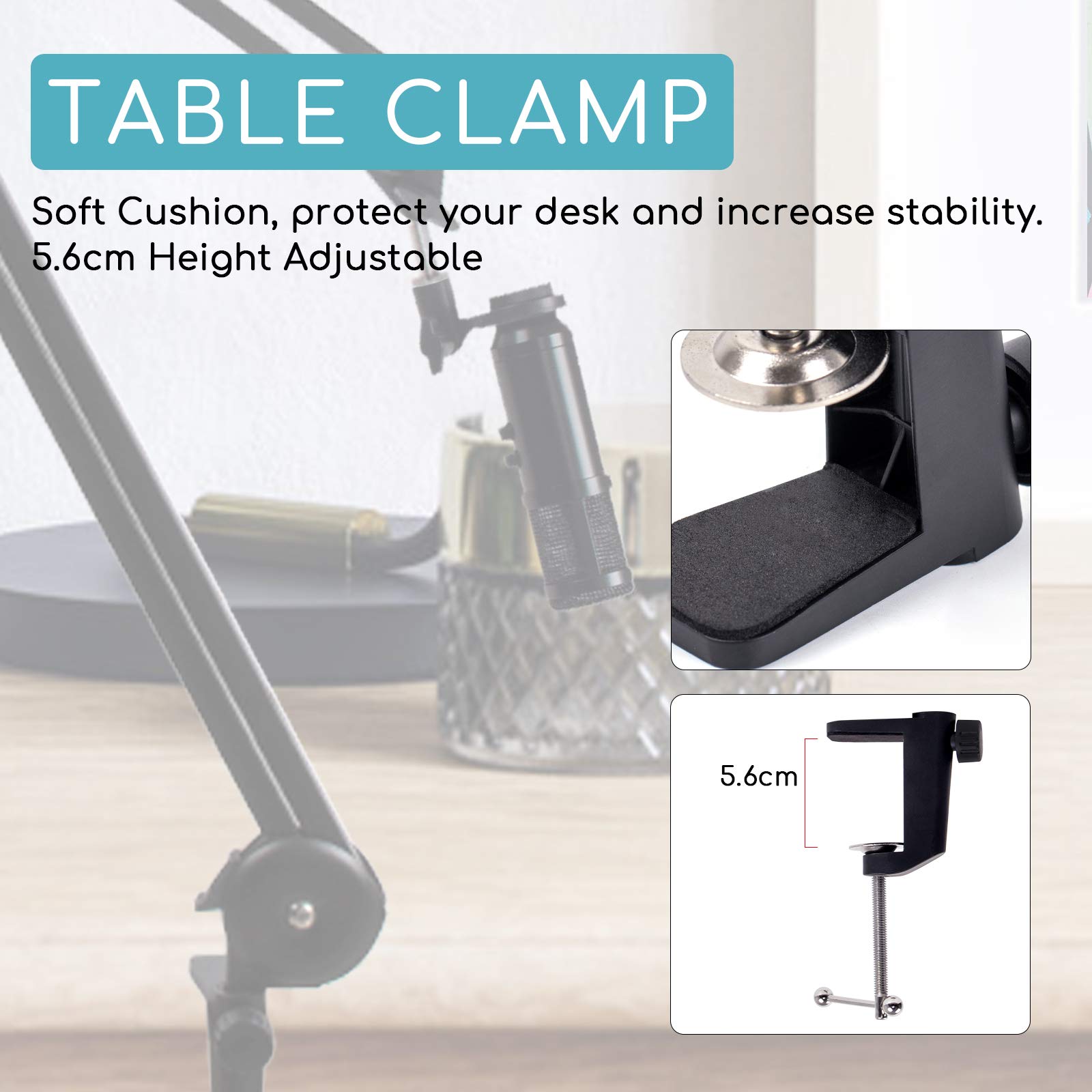 Adjustable Microphone Stand with Suspension Boom & Built-in Spring - Compact Scissor Mic Arm for Studio Recording, Podcasting, Streaming & Voice-Over (Perfect for Home Studios & Professional Broadcasts)