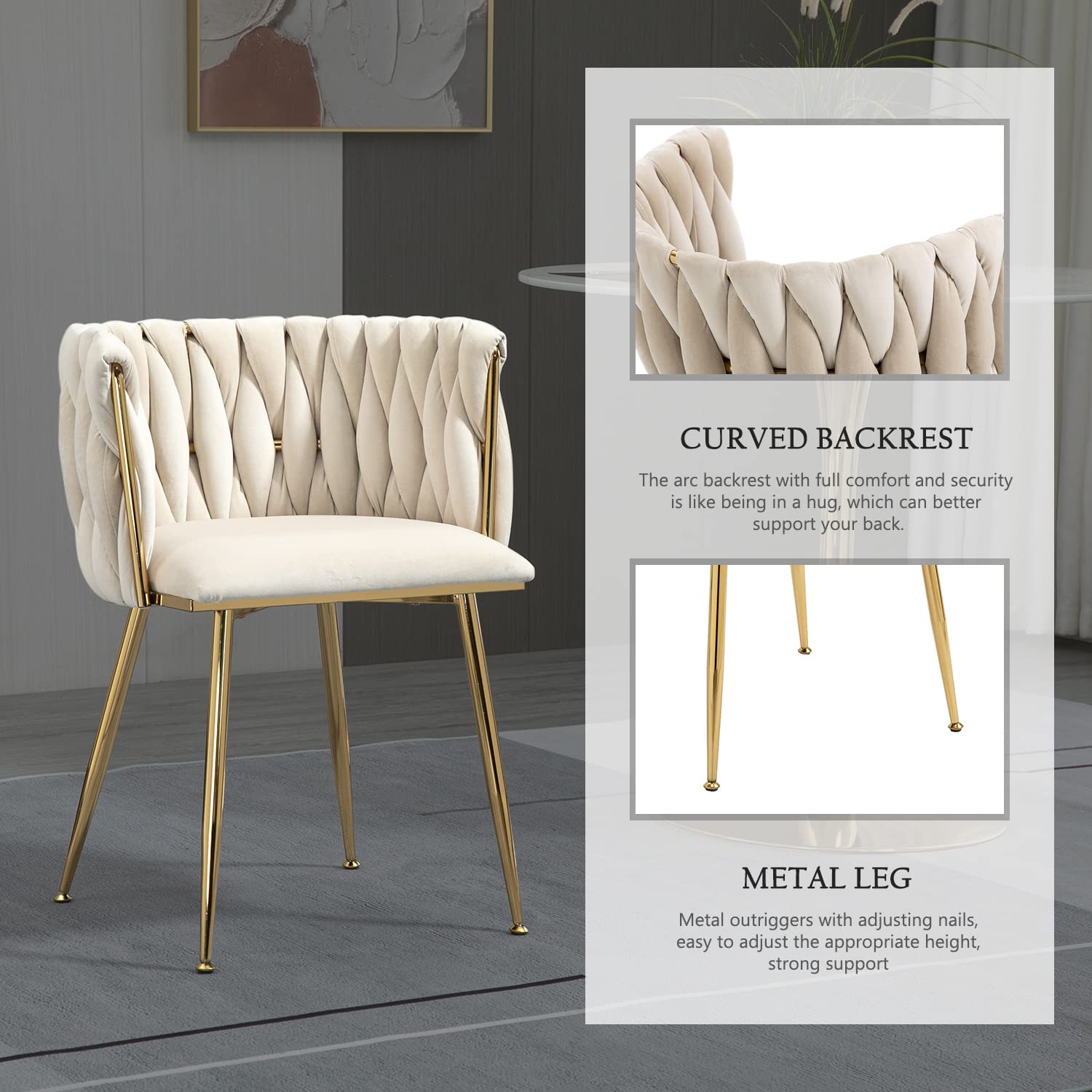 Luxury Velvet Dining Chairs Set of 2 - Upholstered Tufted Accent Chairs with Gold Metal Legs for Dining Room, Bedroom, Kitchen | Elegant Home Decor & Comfortable Seating Solution