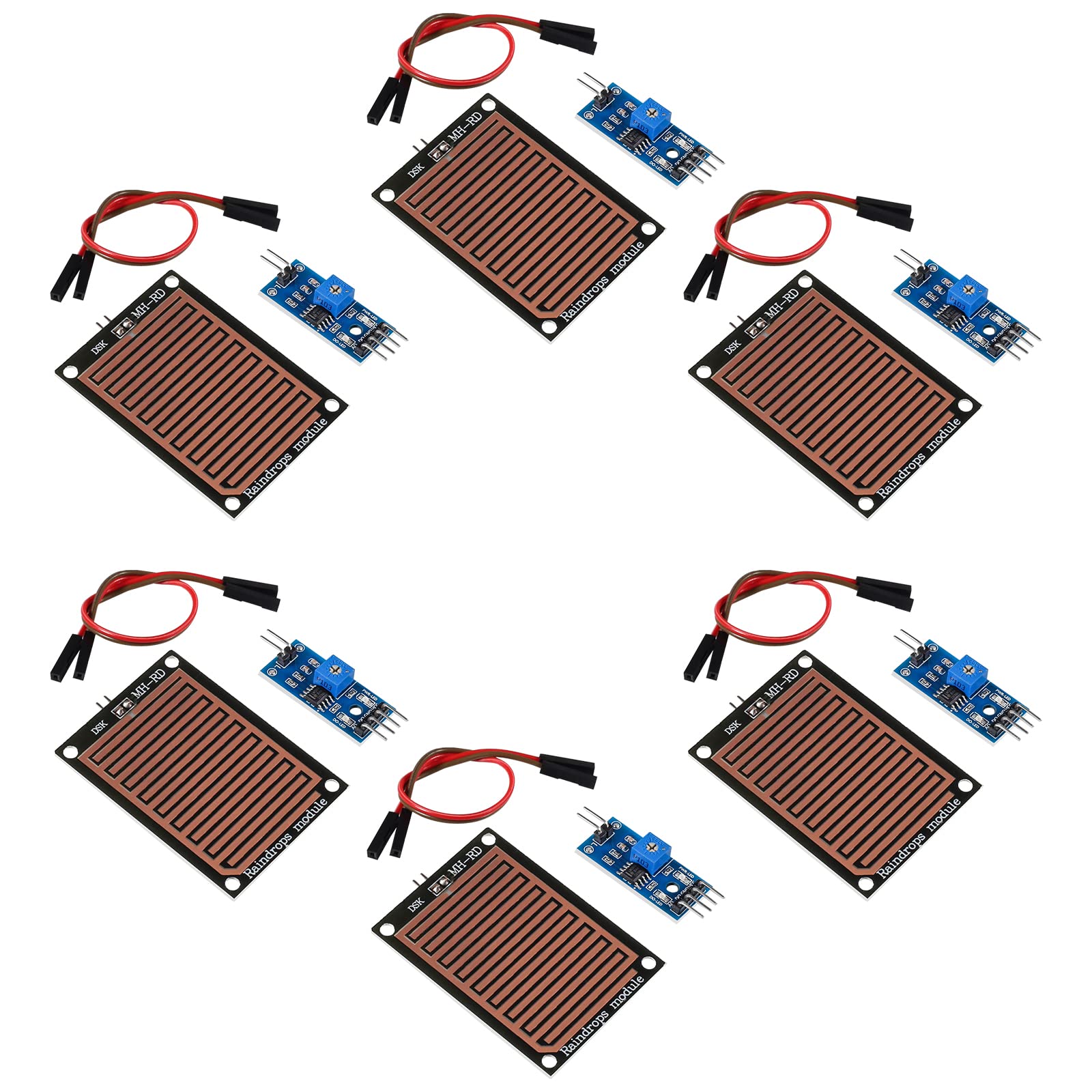 6 Pcs Water Sensor Module - Rainwater Detection, Moisture Monitor with LM393 Chip (3.3V-5V) for Weather Station, Smart Irrigation & Home Automation Projects