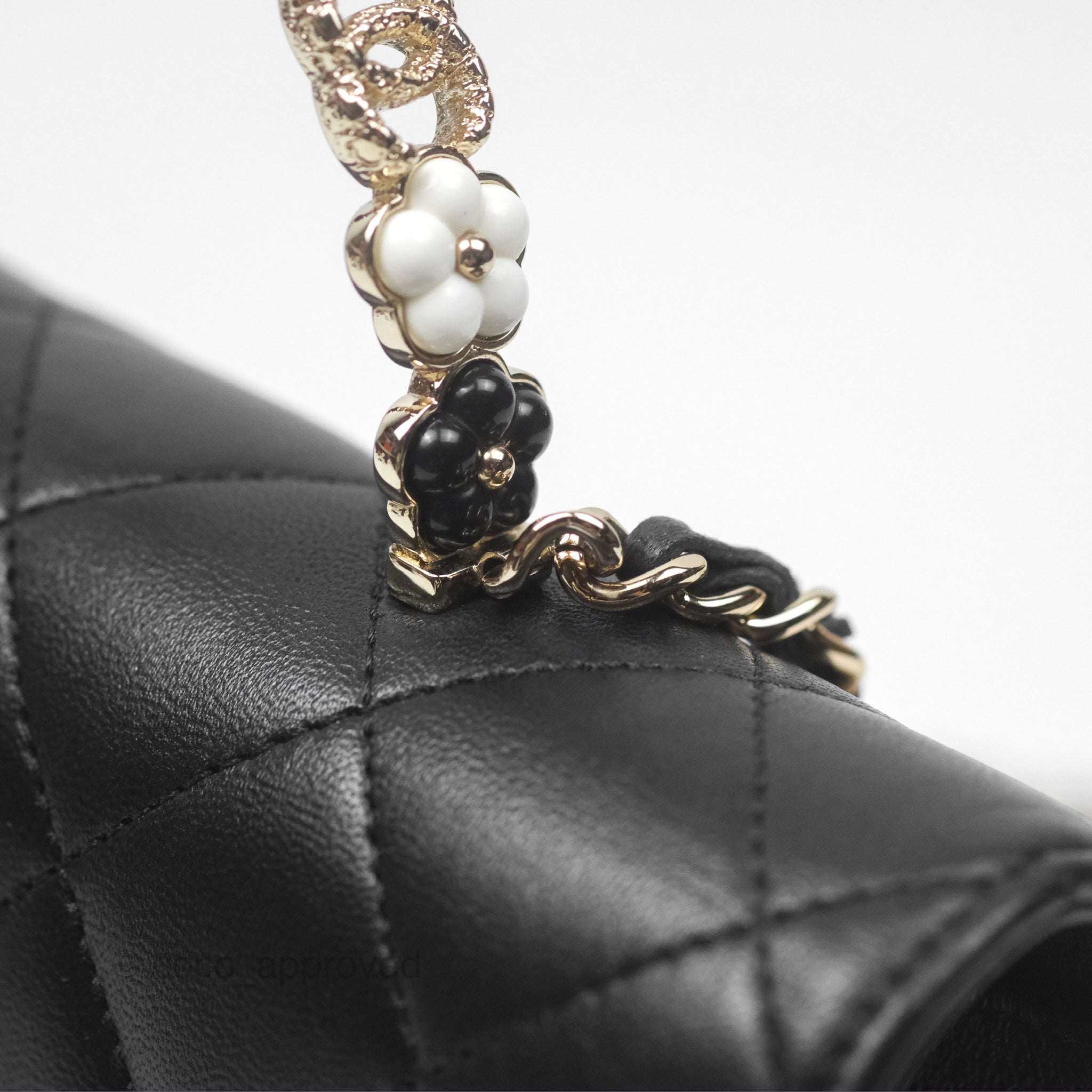 Chanel Camellia Handle WOC with Chain Black Lambskin 23K Gold-Tone Hardware Crossbody Bag - Perfect for Evening Events & Luxury Fashion Accessories