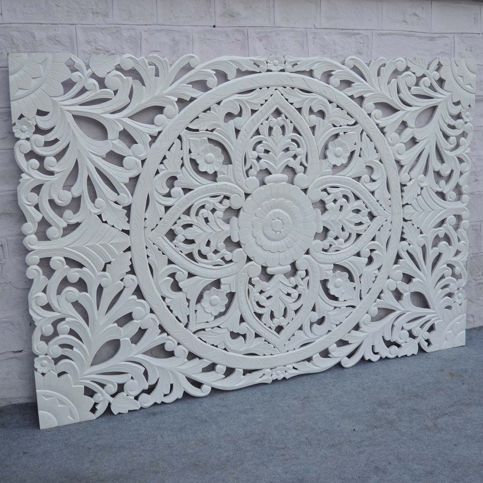 Elegant Dynasty Carved Panel White Bed Headboard - Perfect for Master Bedroom, Guest Room & Home Decor