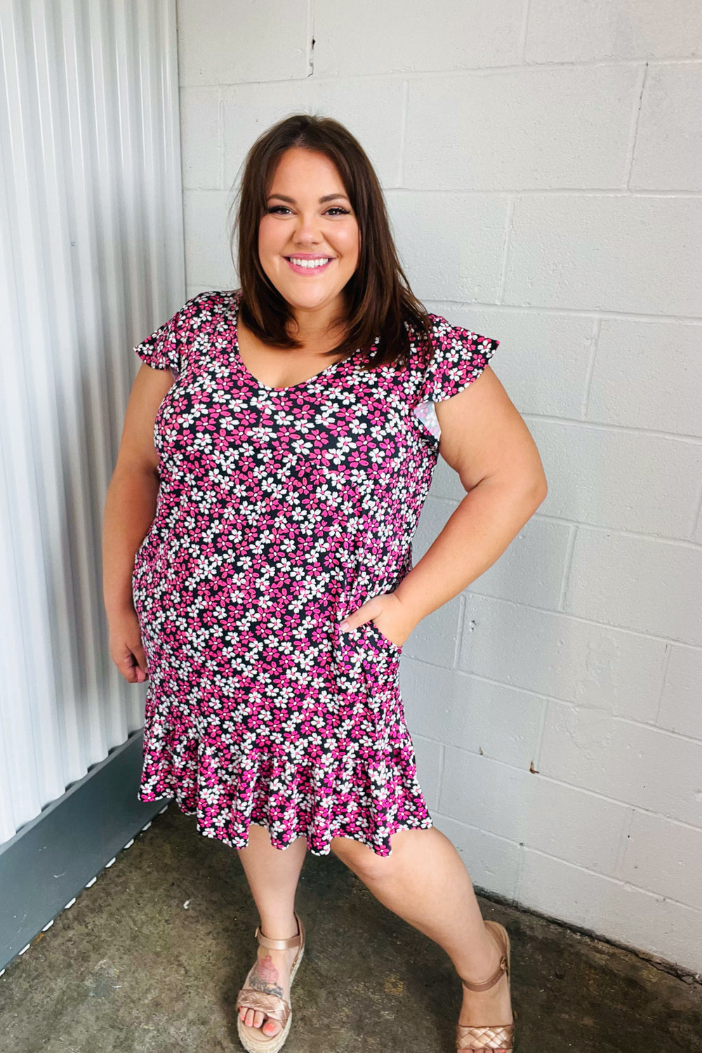 Black & Multicolor Floral Babydoll Dress with Flutter Sleeves - Midi Length Summer Dress for Women, Perfect for Beach Vacations, Date Nights & Garden Parties