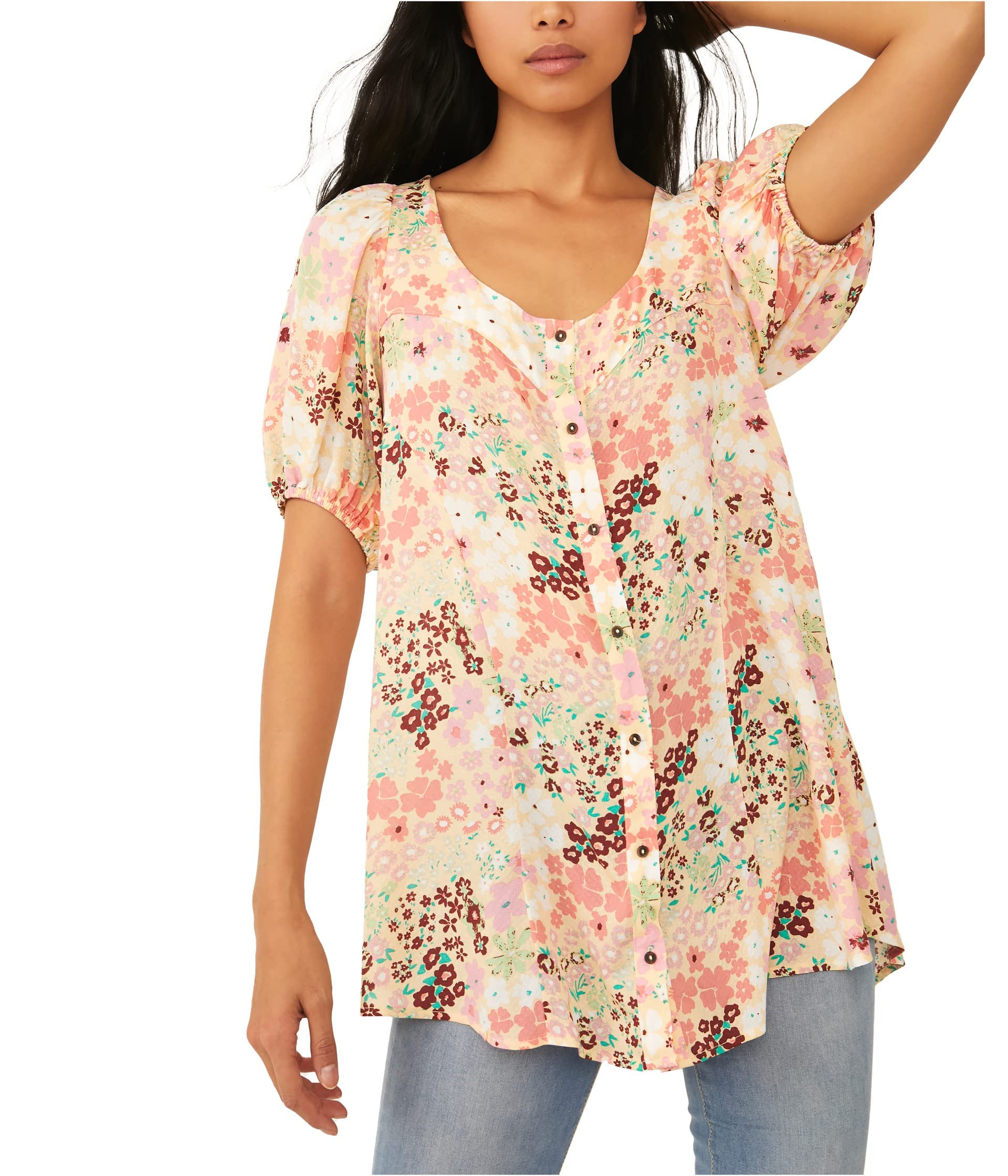 Free People Callie Printed Tunic Top - Floral Boho Chic Blouse for Women | Perfect for Casual Outings, Beach Cover-Ups & Summer Festivals