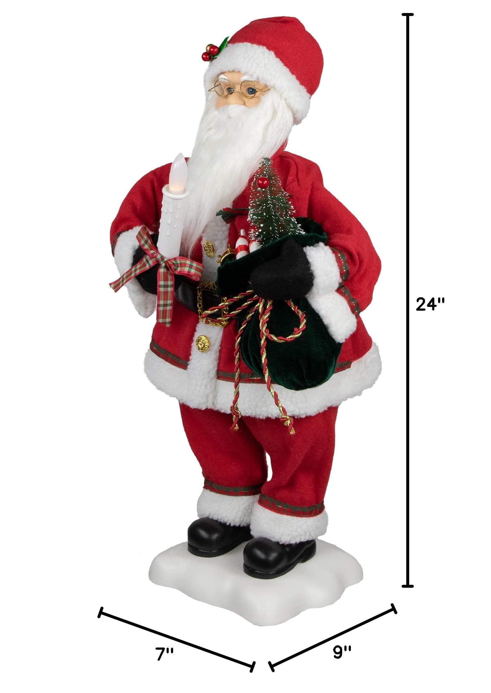 24-Inch Animated Santa Claus with Lighted Candle & Music - Holiday Christmas Decor for Home, Office, and Festive Parties