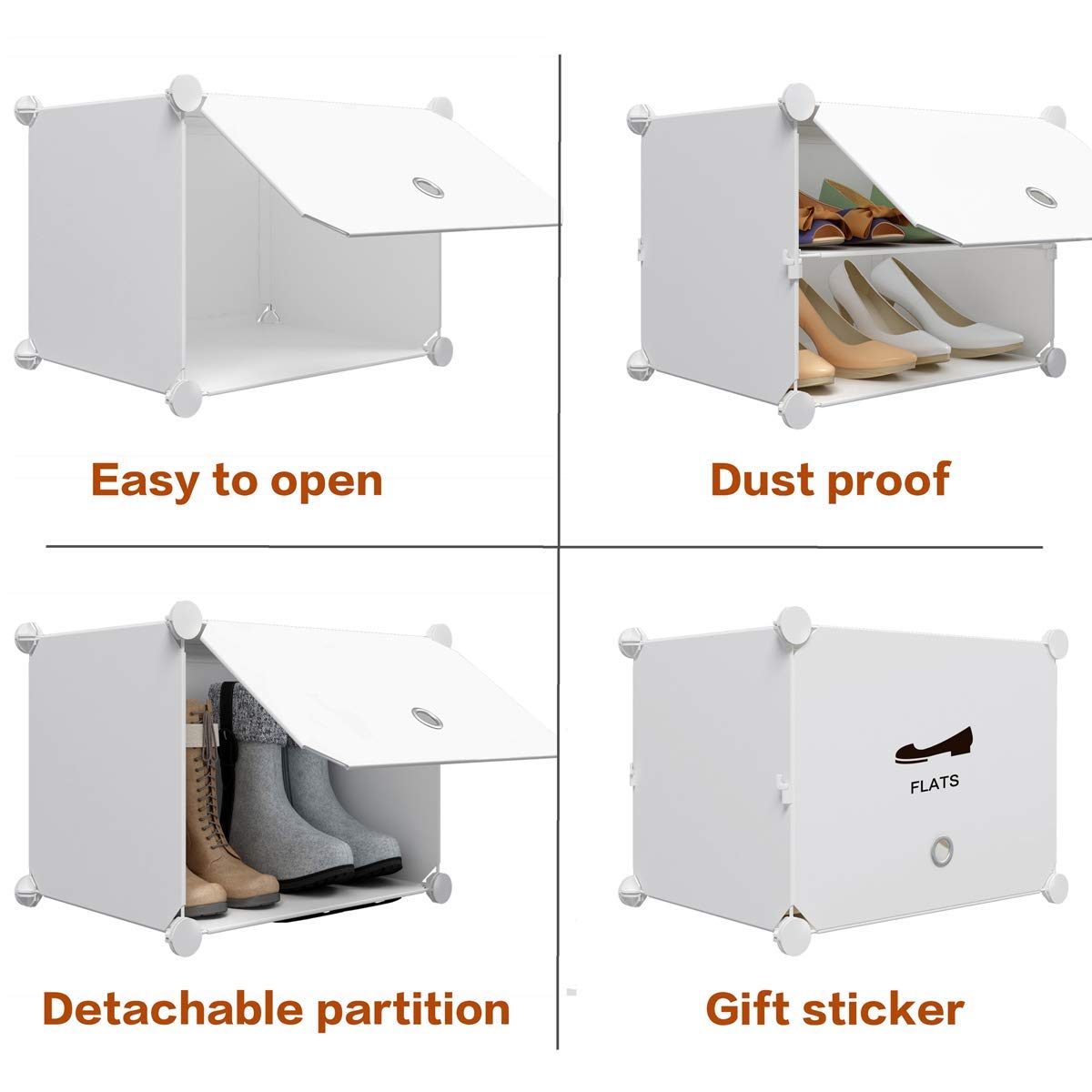 KOUSI 72 Grid Expandable Shoe Rack Organizer - Portable Tower Shelf Storage Cabinet for Heels, Boots, Slippers - White | Space Saving Closet & Entryway Shoe Storage Solution