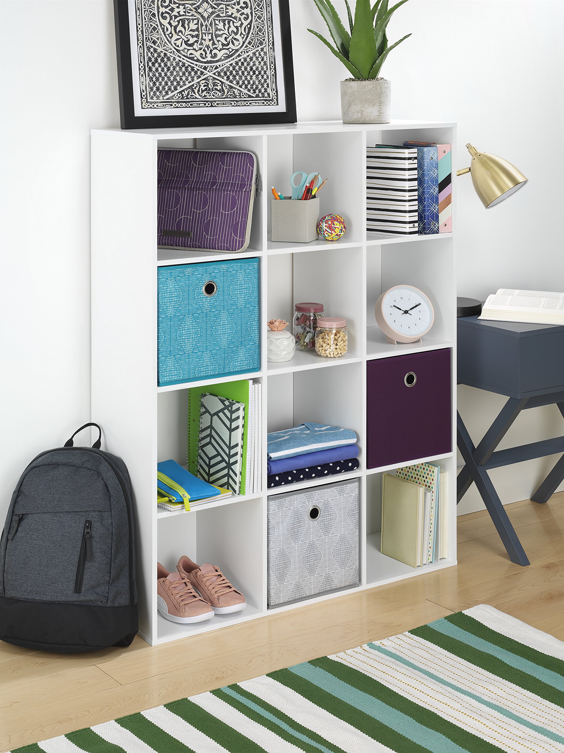 Whitmor 12-Cube Storage Organizer Shelf Unit - White | Stackable Closet & Home Organization for Bedroom, Living Room, Office