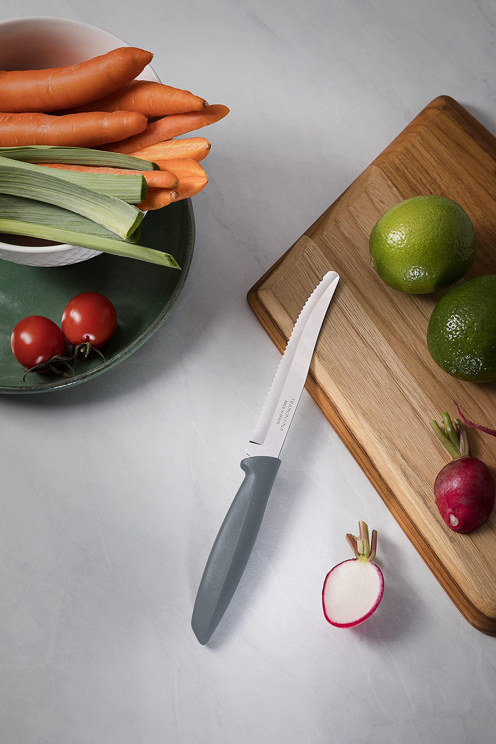 Tramontina 6-Piece Kitchen Knife Set - Stainless Steel Serrated Fruit & Tomato Knife, Vegetable Chopper & Peeler - Multipurpose Cooking Knives with Rounded Tip (Grey, Model 23498655) - Perfect for Meal Prep, Slicing Fruits, Chopping Vegetables & Everyday Cooking